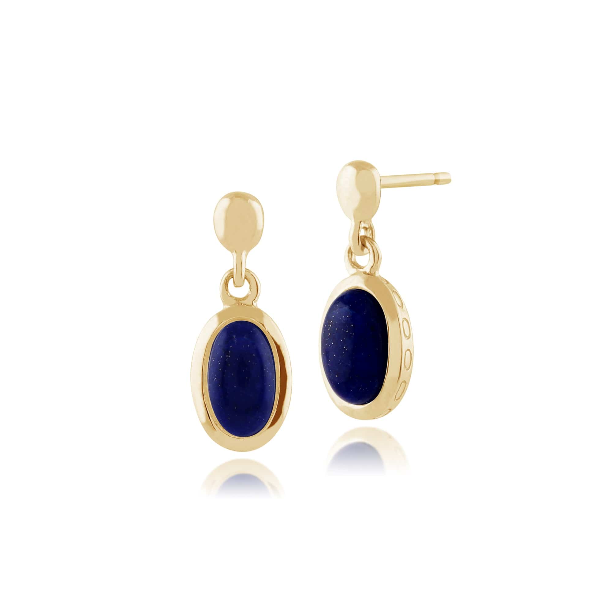 Classic Oval Lapis Lazuli Bezel Drop Earrings & Pendant Set Image 2