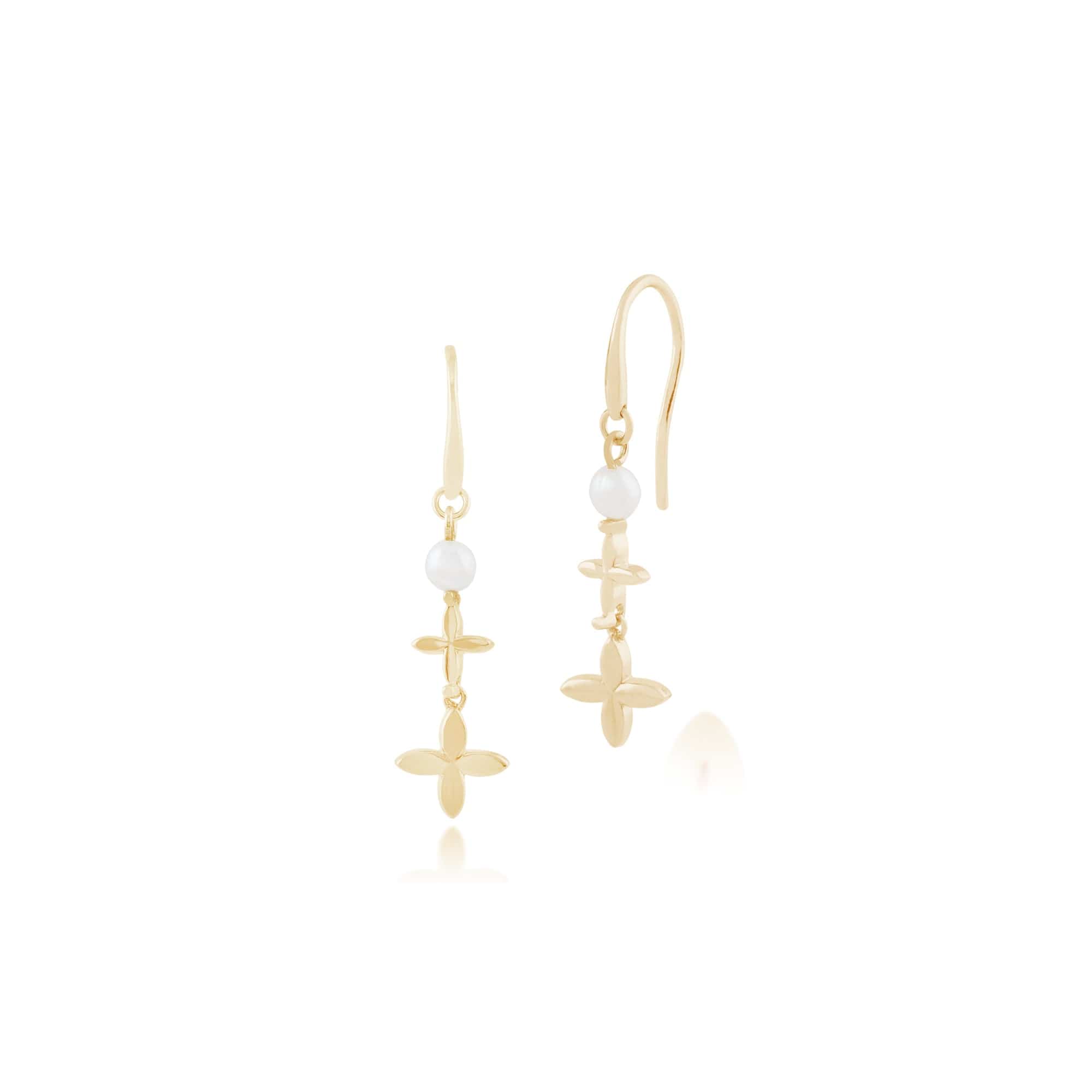 Gemondo 9ct Yellow Gold 0.44ct Pearl Ixora Flower Drop Earrings Image