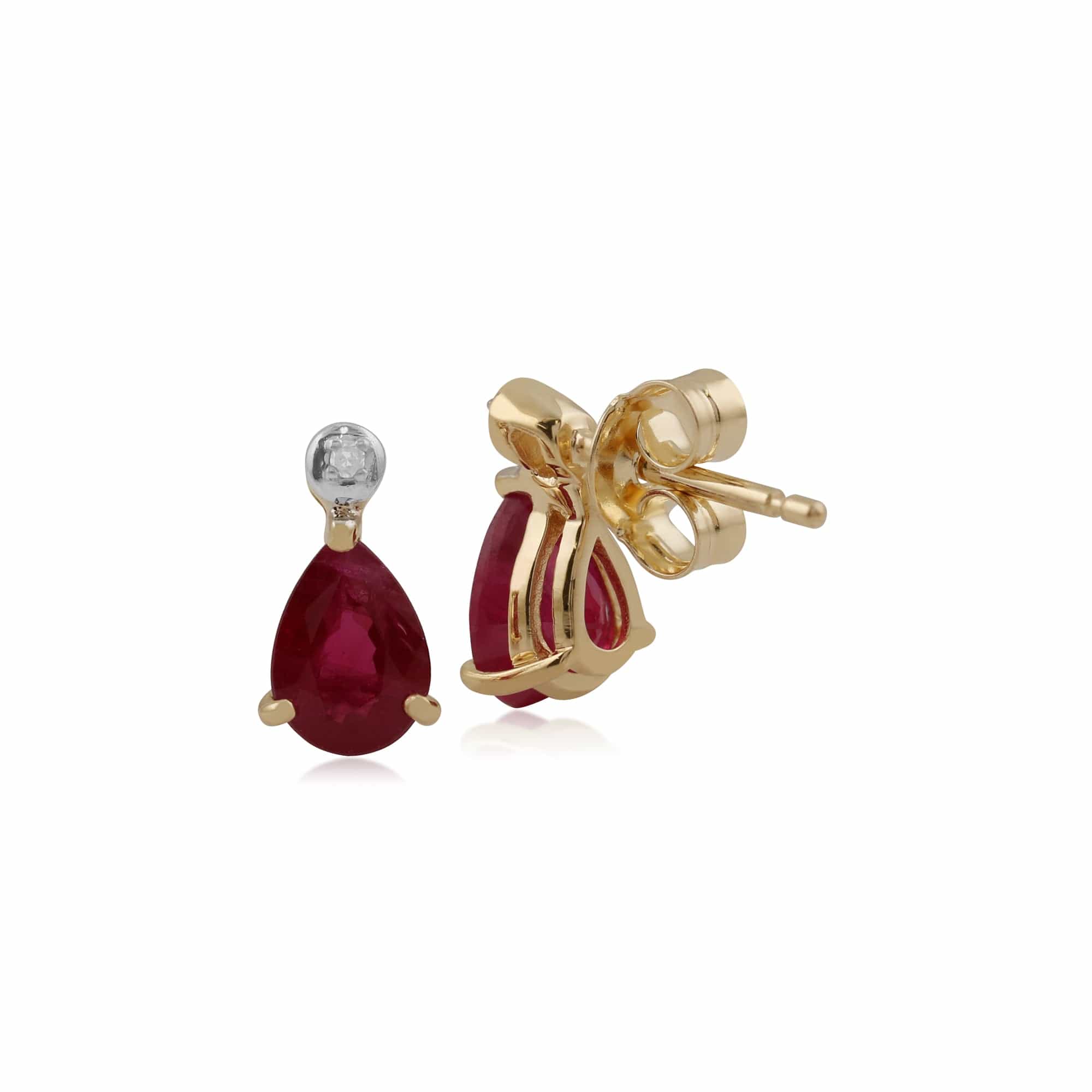 135E1263029 Classic Pear Ruby & Diamond Drop Earrings in 9ct Yellow Gold 2