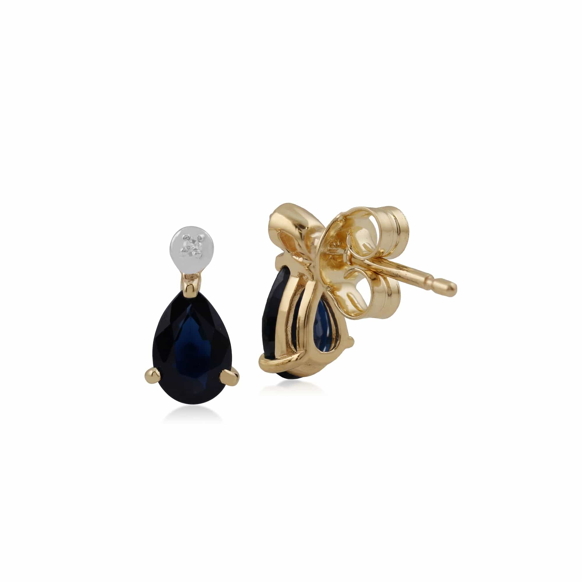 135E1263039 Classic Pear Sapphire & Diamond Drop Earrings in 9ct Yellow Gold 2