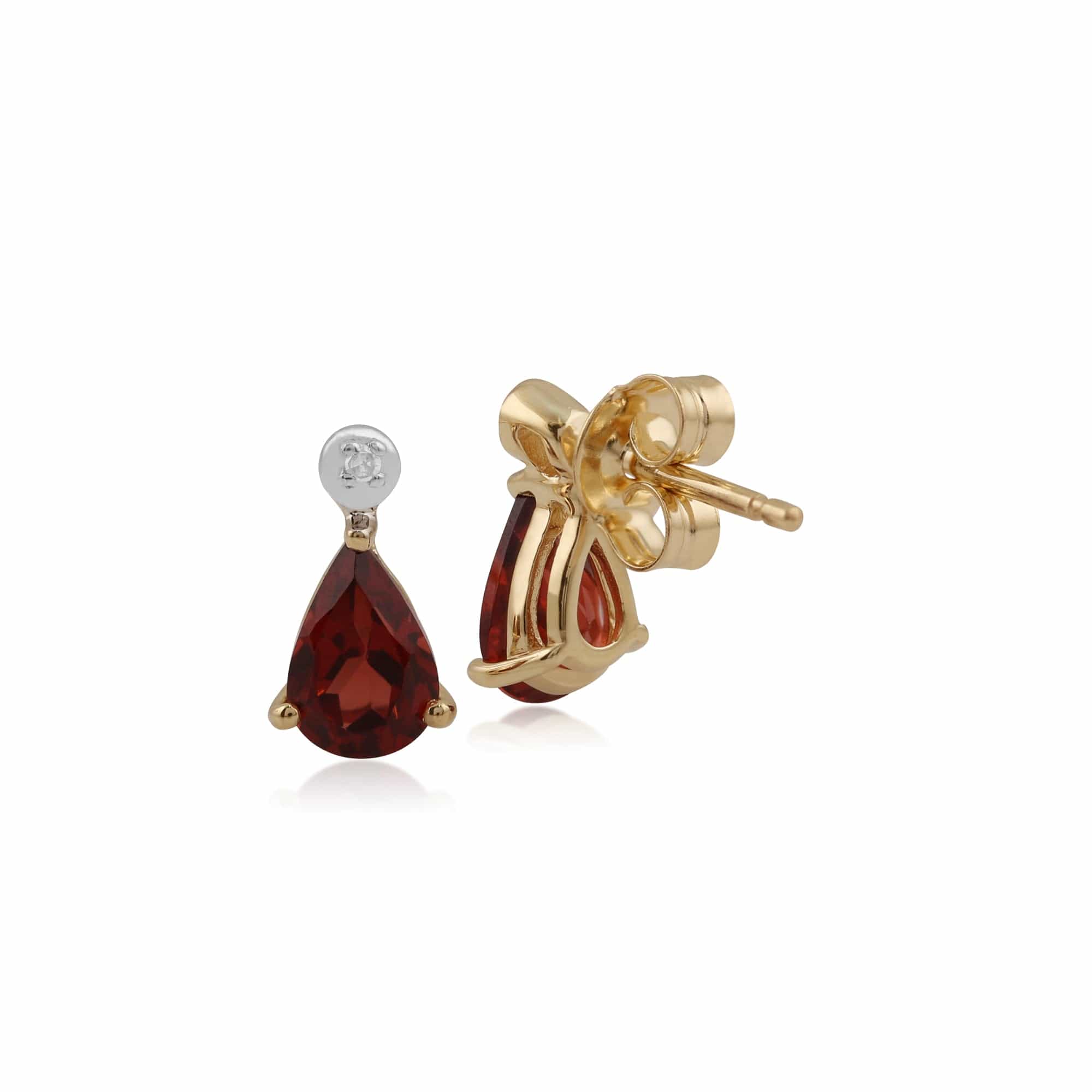 135E1263079 Classic Pear Garnet & Diamond Drop Earrings in 9ct Yellow Gold 2