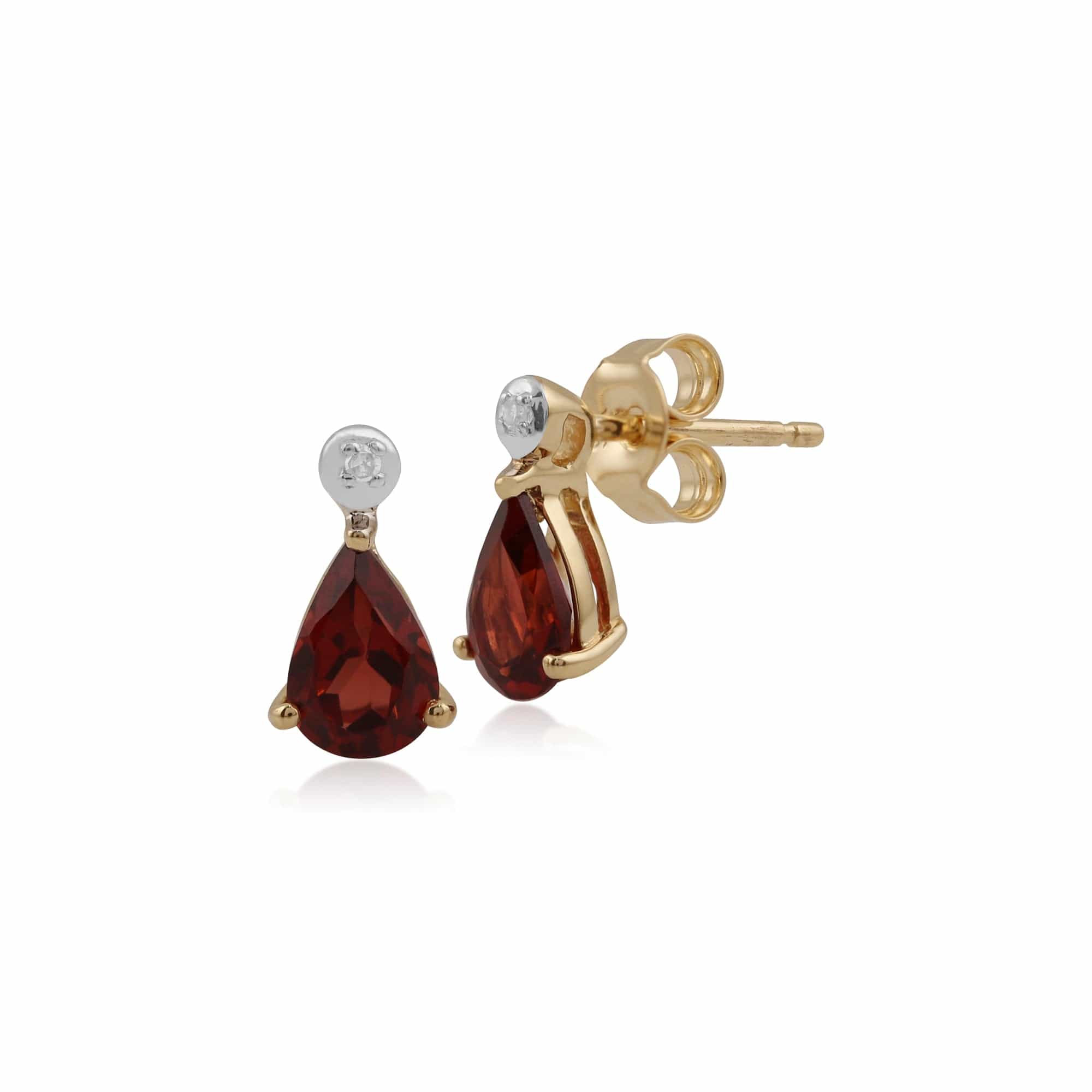 Classic Pear Garnet & Diamond Stud Earrings & Pendant Set in 9ct Yellow Gold - Gemondo