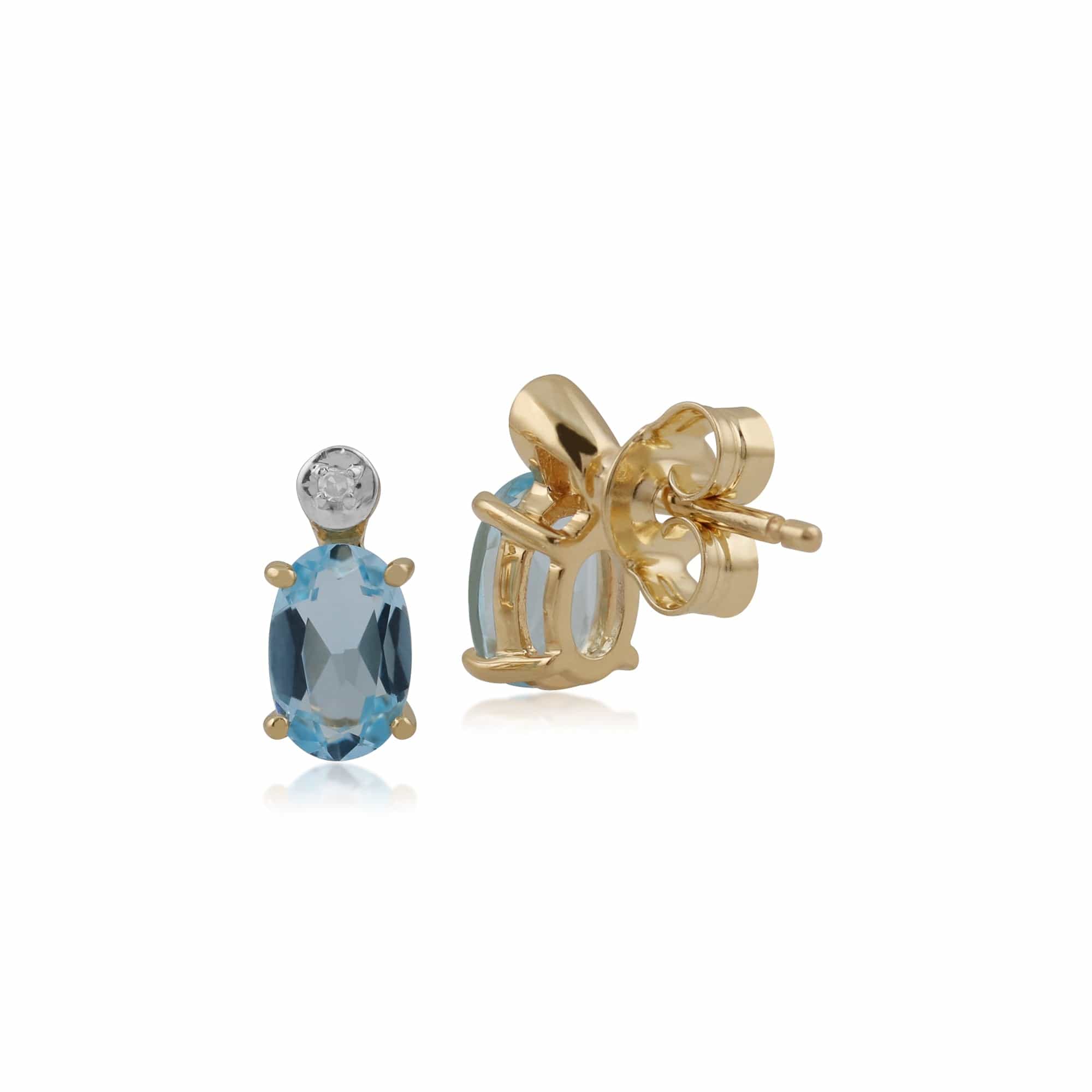 135E1264069 Classic Oval Blue Topaz & Diamond Stud Earrings in 9ct Yellow Gold 2