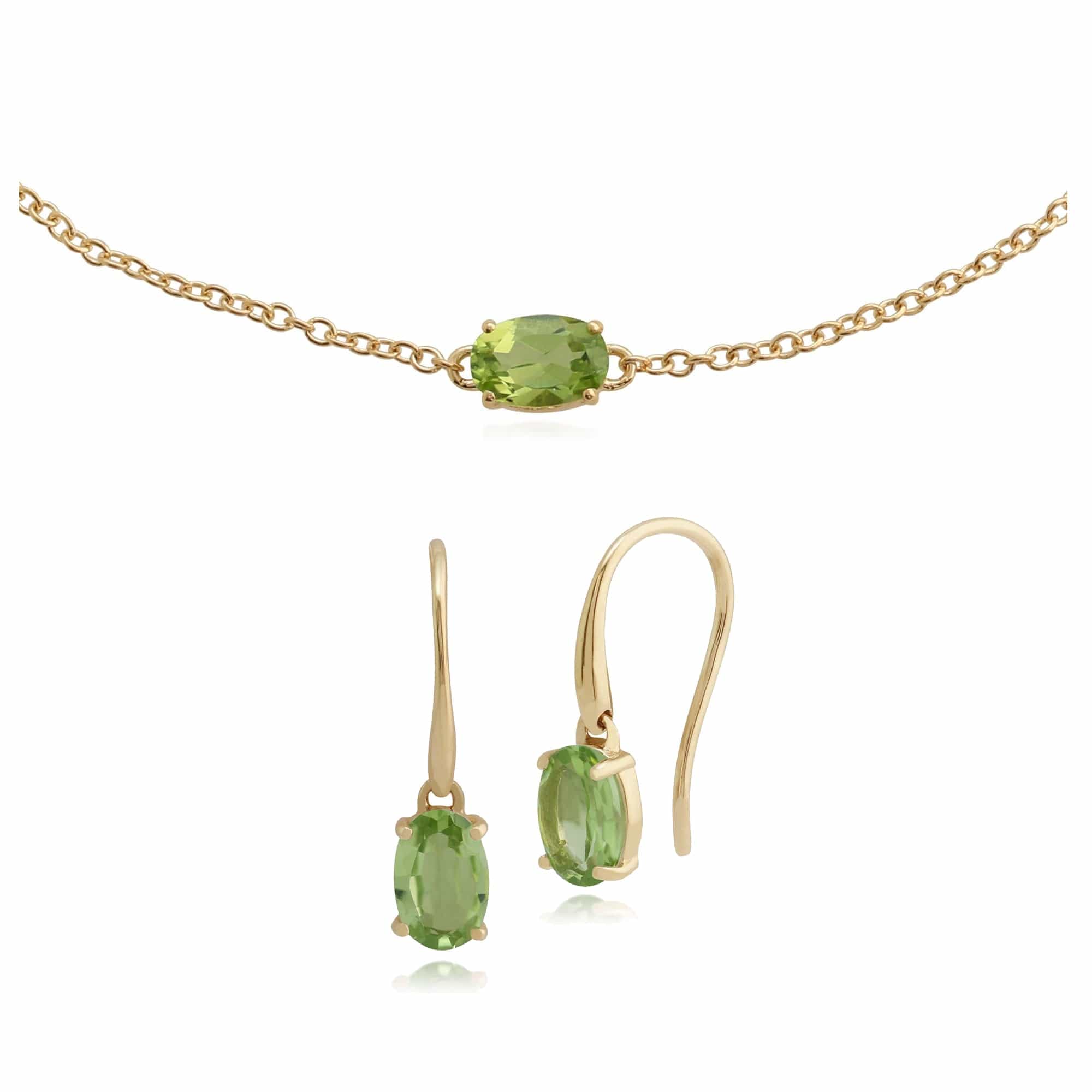 135E1289109-135L0220109 Classic Oval Peridot Single Stone Drop Earrings & Bracelet Set in 9ct Yellow Gold 1