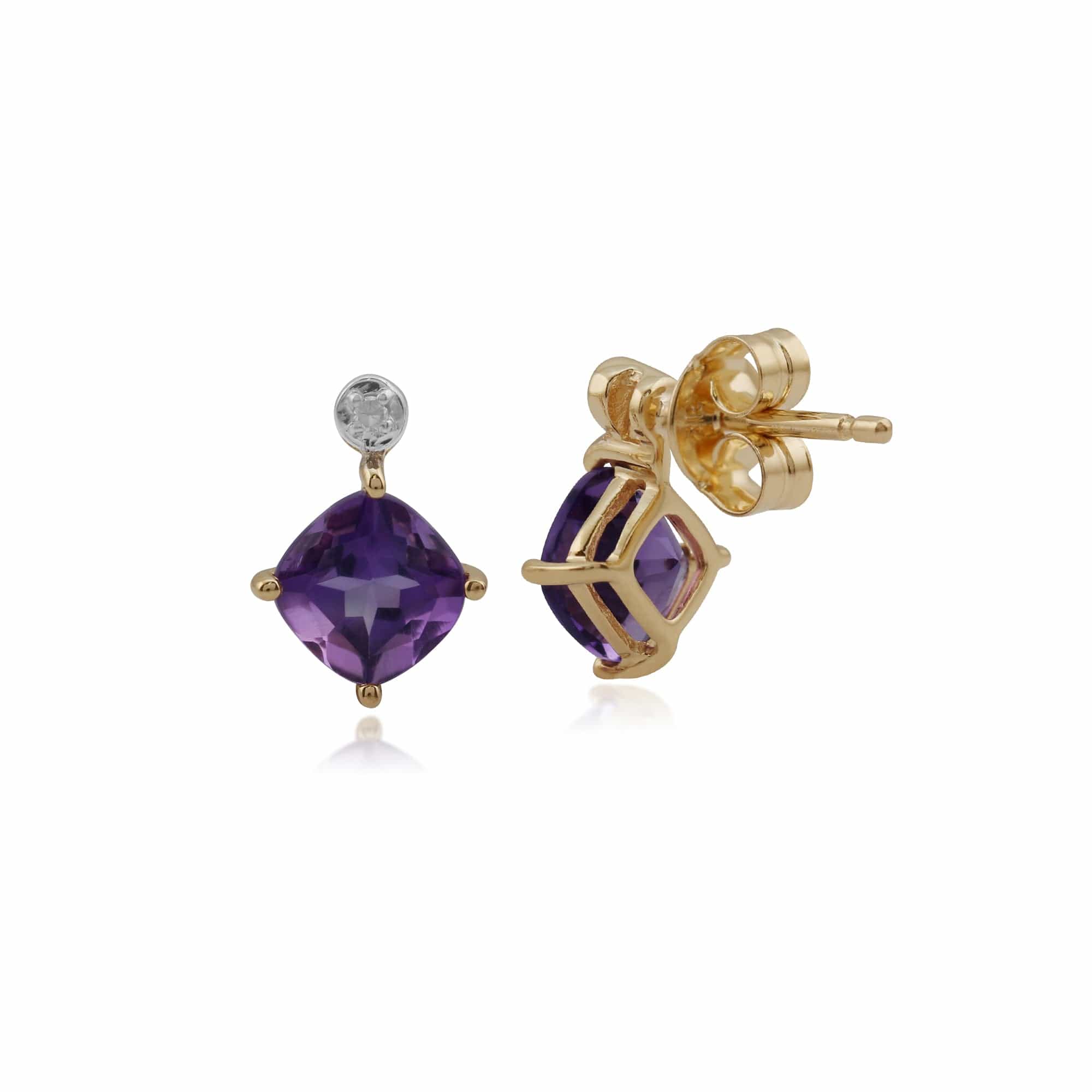 135E1294029 Classic Square Amethyst & Diamond Stud Earrings in 9ct Yellow Gold 2