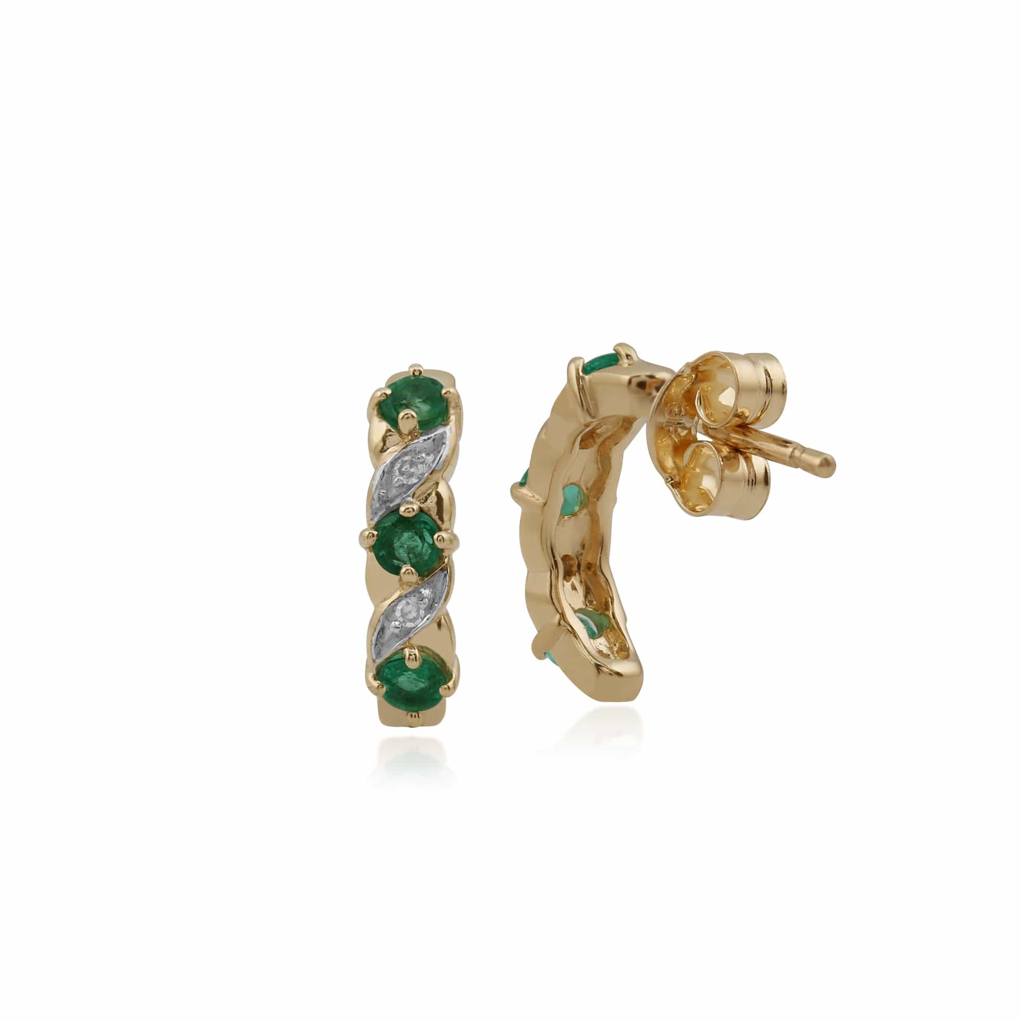 135E1309019 Art Nouveau Style Emerald & Diamond Half Hoop Earrings in 9ct Gold 2