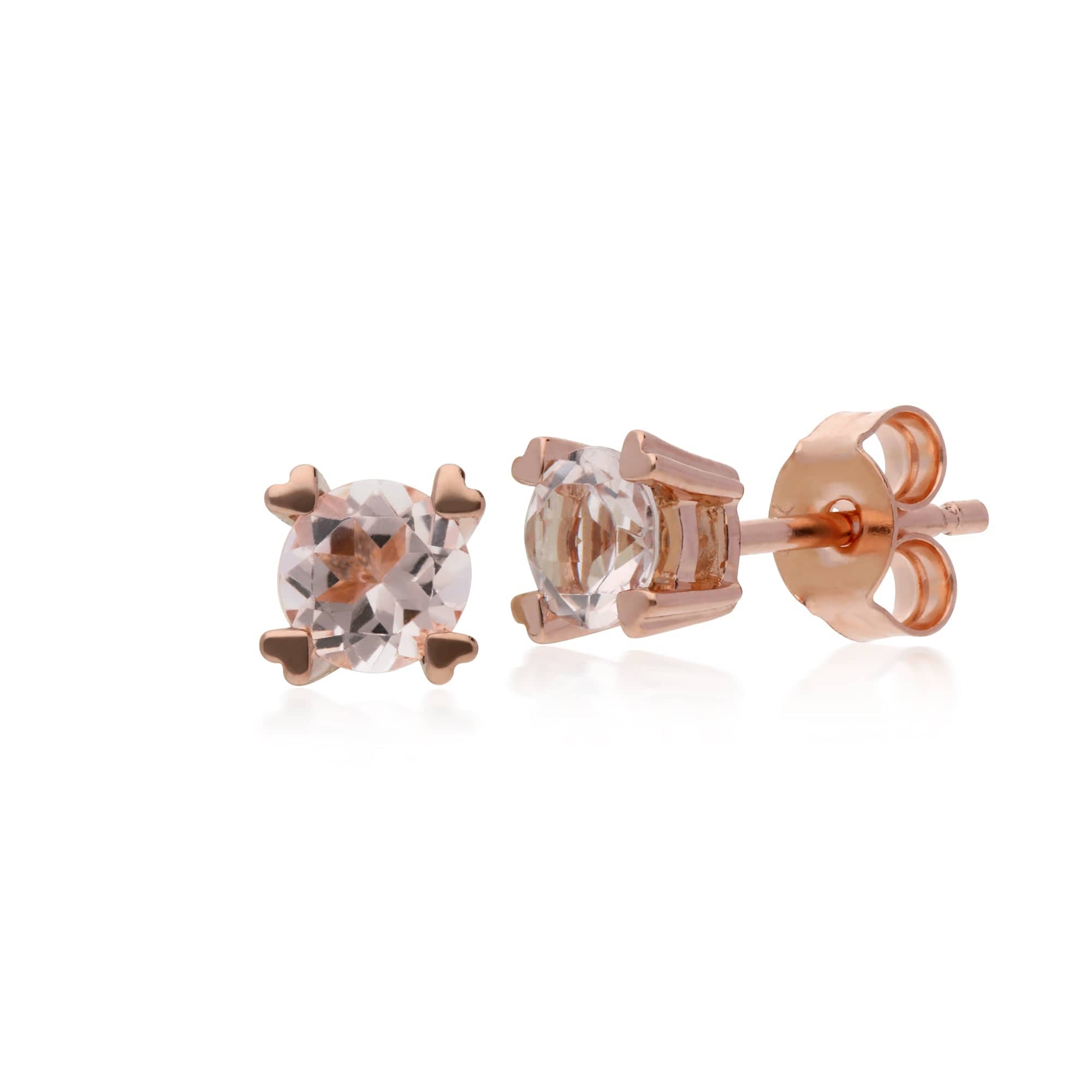 135E1361029 Classic Round Morganite Heart Claw Set Stud Earrings in 9ct Rose Gold 1
