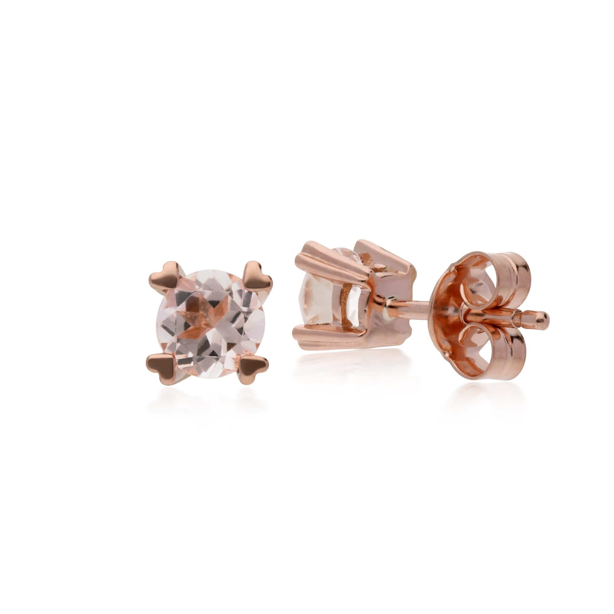 135E1361029 Classic Round Morganite Heart Claw Set Stud Earrings in 9ct Rose Gold 2