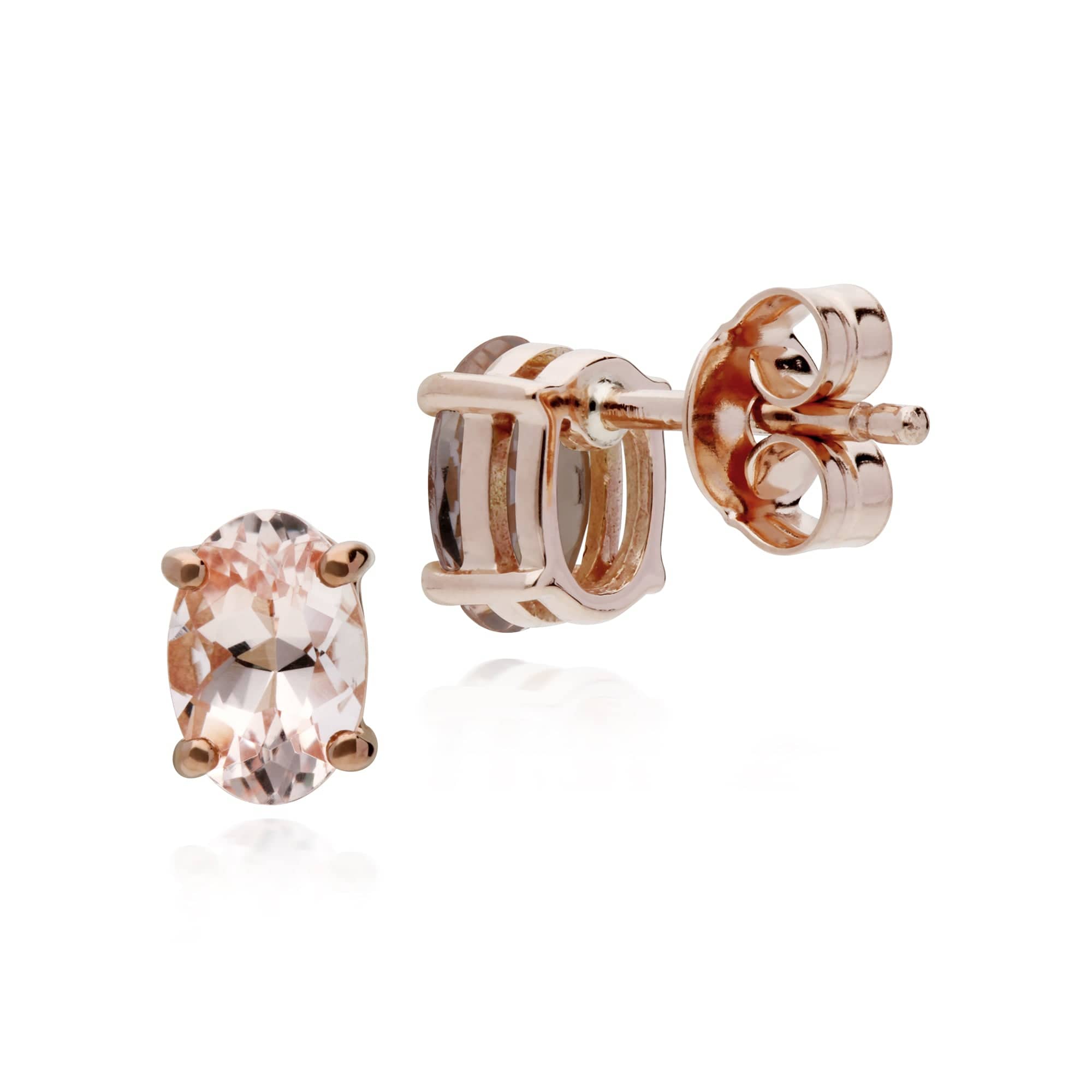 135E1466019 Classic Oval Morganite Stud Earrings in 9ct Rose Gold 3