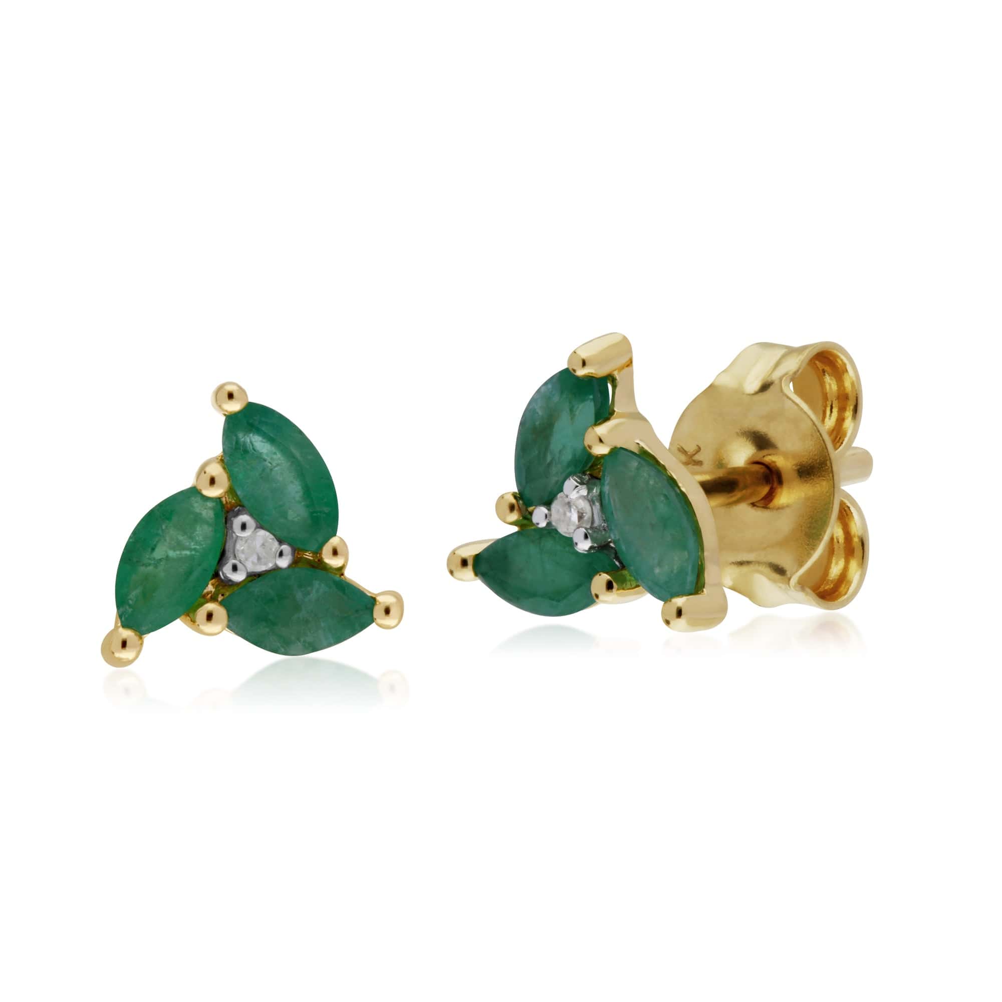 135E1488039-135P1901039 Classic Round Emerald Marquise Cluster Stud Earrings & Necklace Set in 9ct Yellow Gold 2