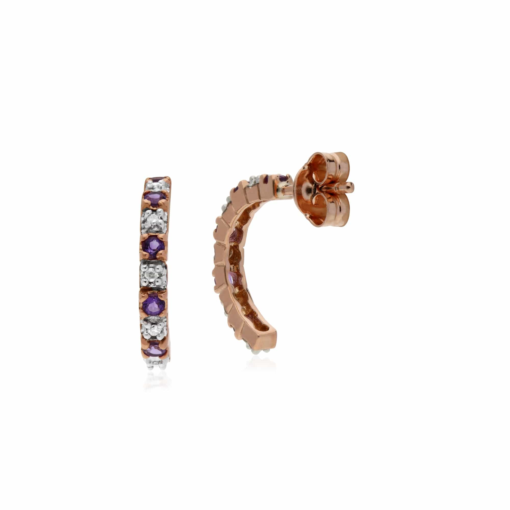 135E1495029 Gemondo 9ct Rose Gold Amethyst & Diamond Half Hoop Style Earrings 2