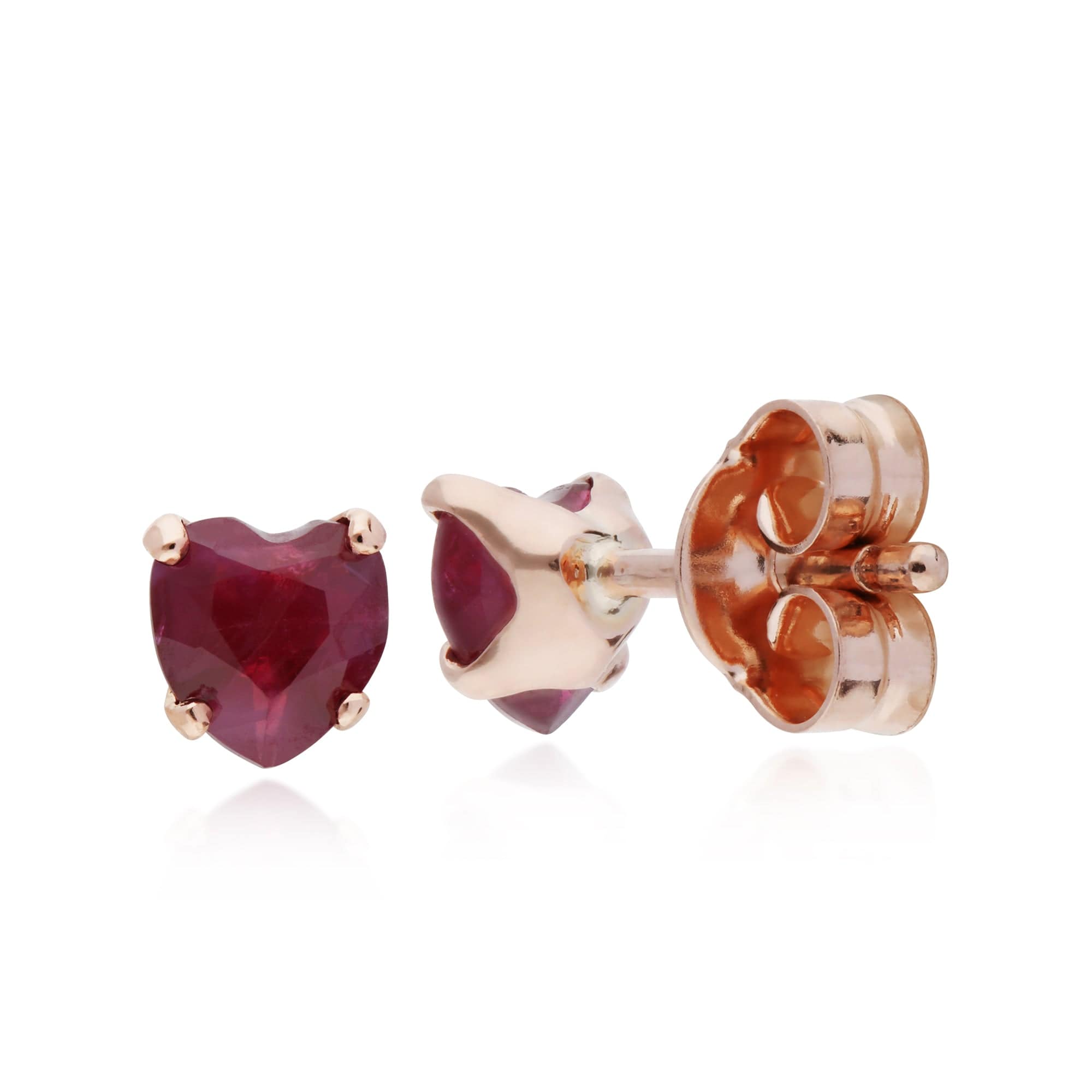 135E1497019 Petite Heart Ruby Stud Earrings in 9ct Rose Gold 2
