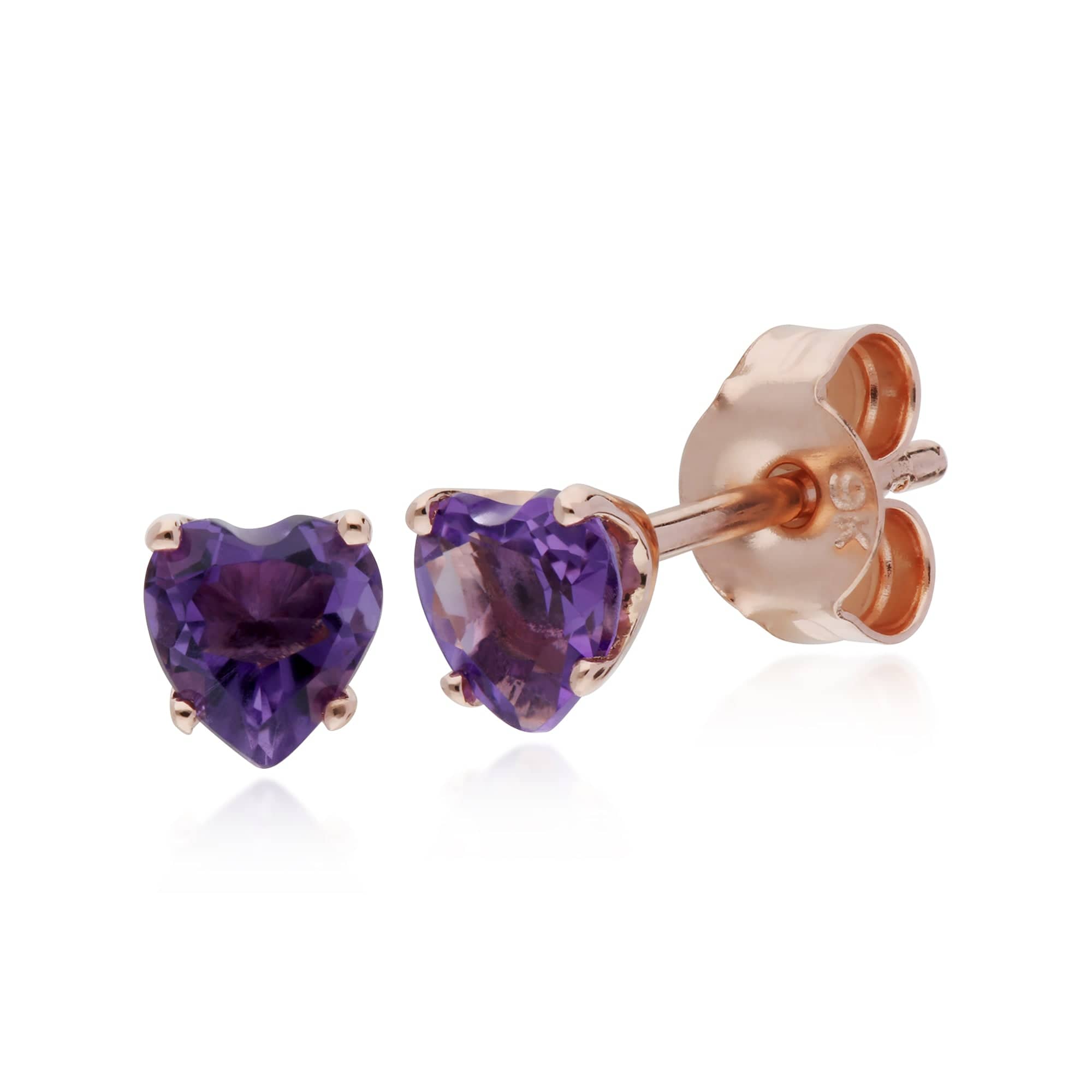 135E1497029 Classic Heart Amethyst Claw Set Love Heart Stud Earrings in 9ct Rose Gold 1
