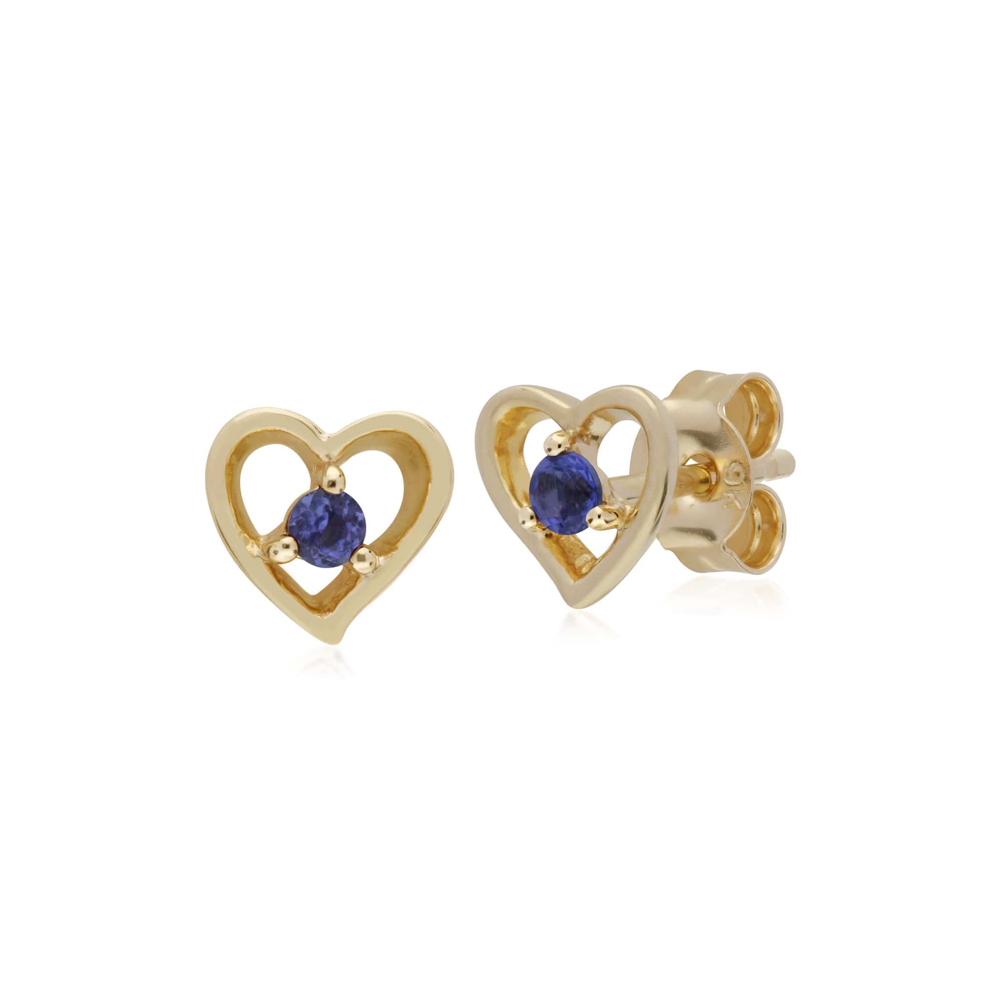 135E1521089 Gemondo 9ct Yellow Gold Tanzanite Single Stone Heart Stud Earrings 1