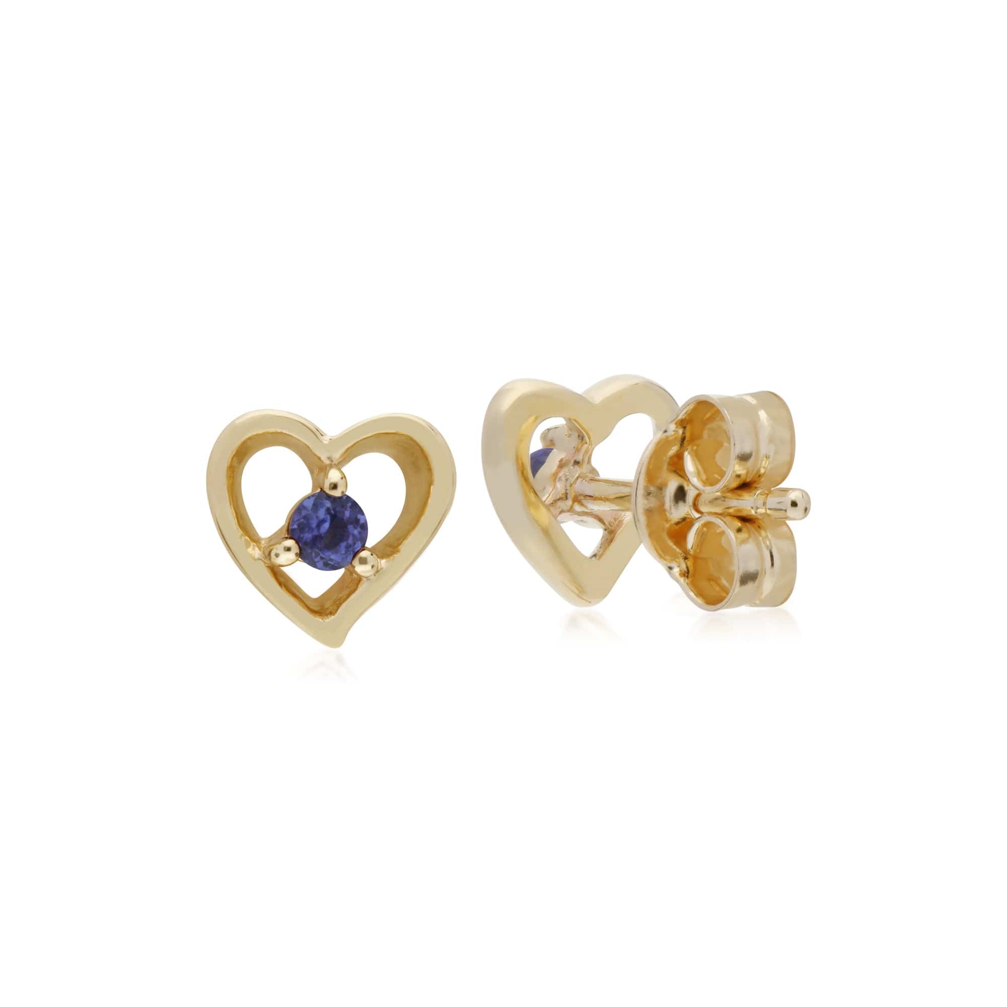 135E1521089 Gemondo 9ct Yellow Gold Tanzanite Single Stone Heart Stud Earrings 2