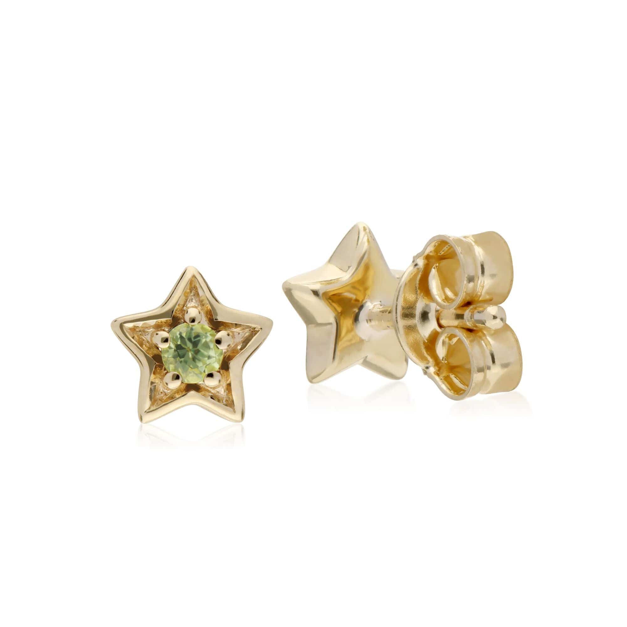 135E1523069 Classic Single Stone Round Peridot Star Stud Earrings in 9ct Yellow Gold 2