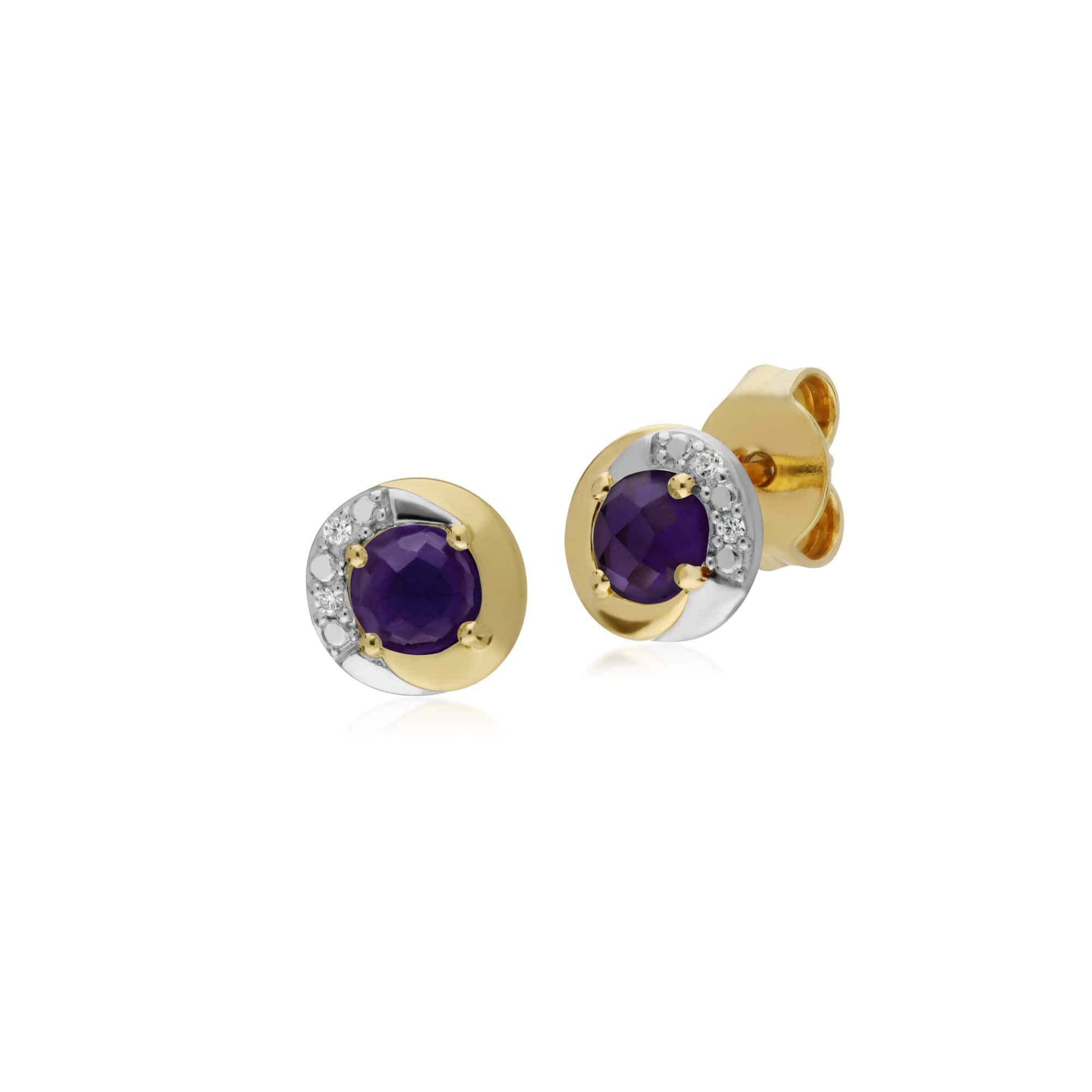 135E1560019 Gemondo 9ct Yellow Gold Amethyst & Diamond Two Tone Stud Earrings 1
