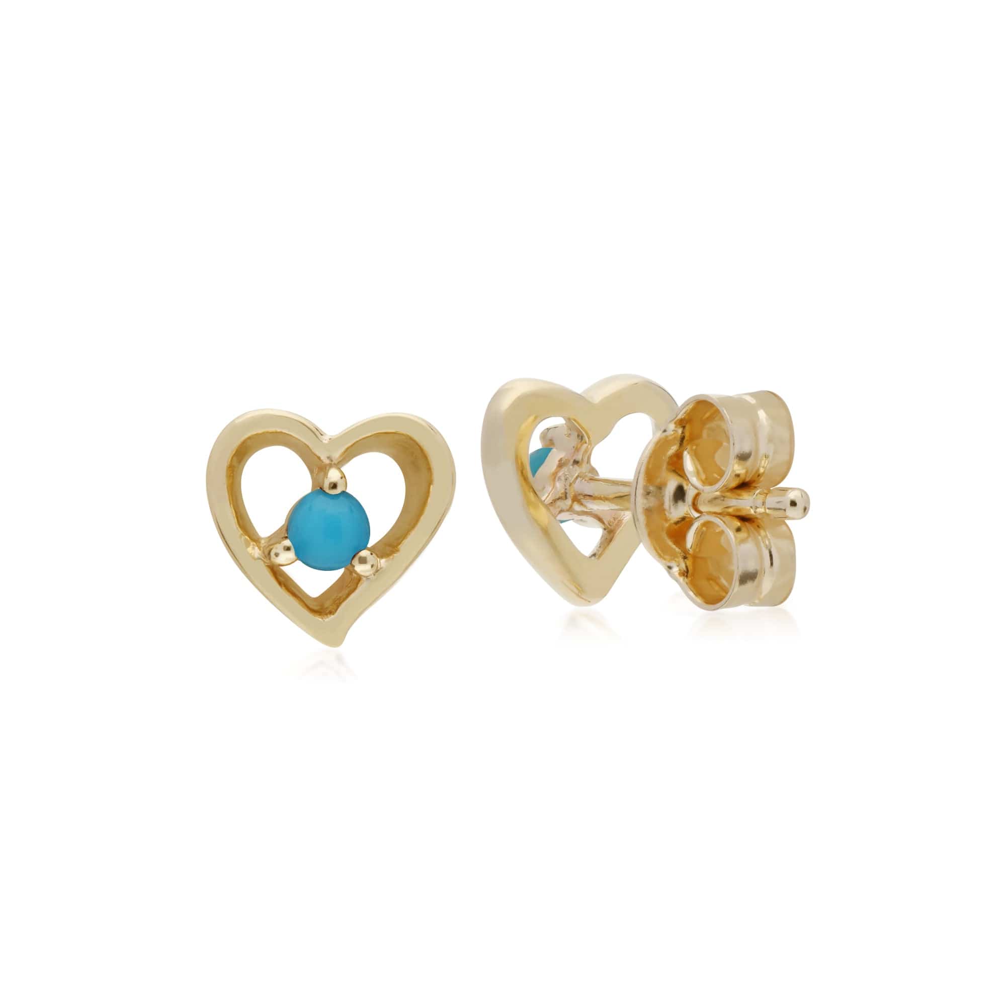 135E1564019 Gemondo 9ct Yellow Gold Turquoise Single Stone Heart Stud Earrings 2