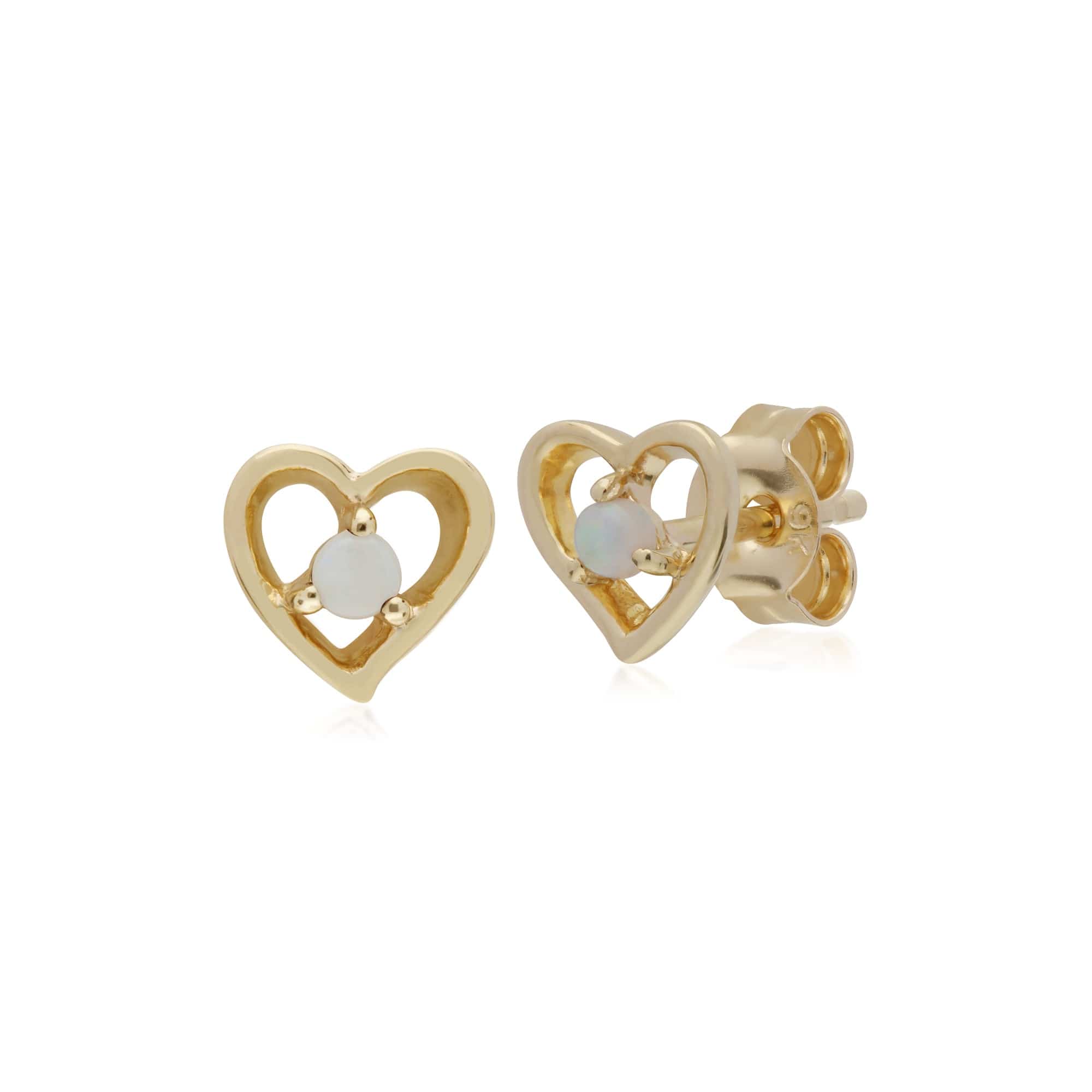135E1564029 Gemondo 9ct Yellow Gold Opal Single Stone Heart Stud Earrings 1