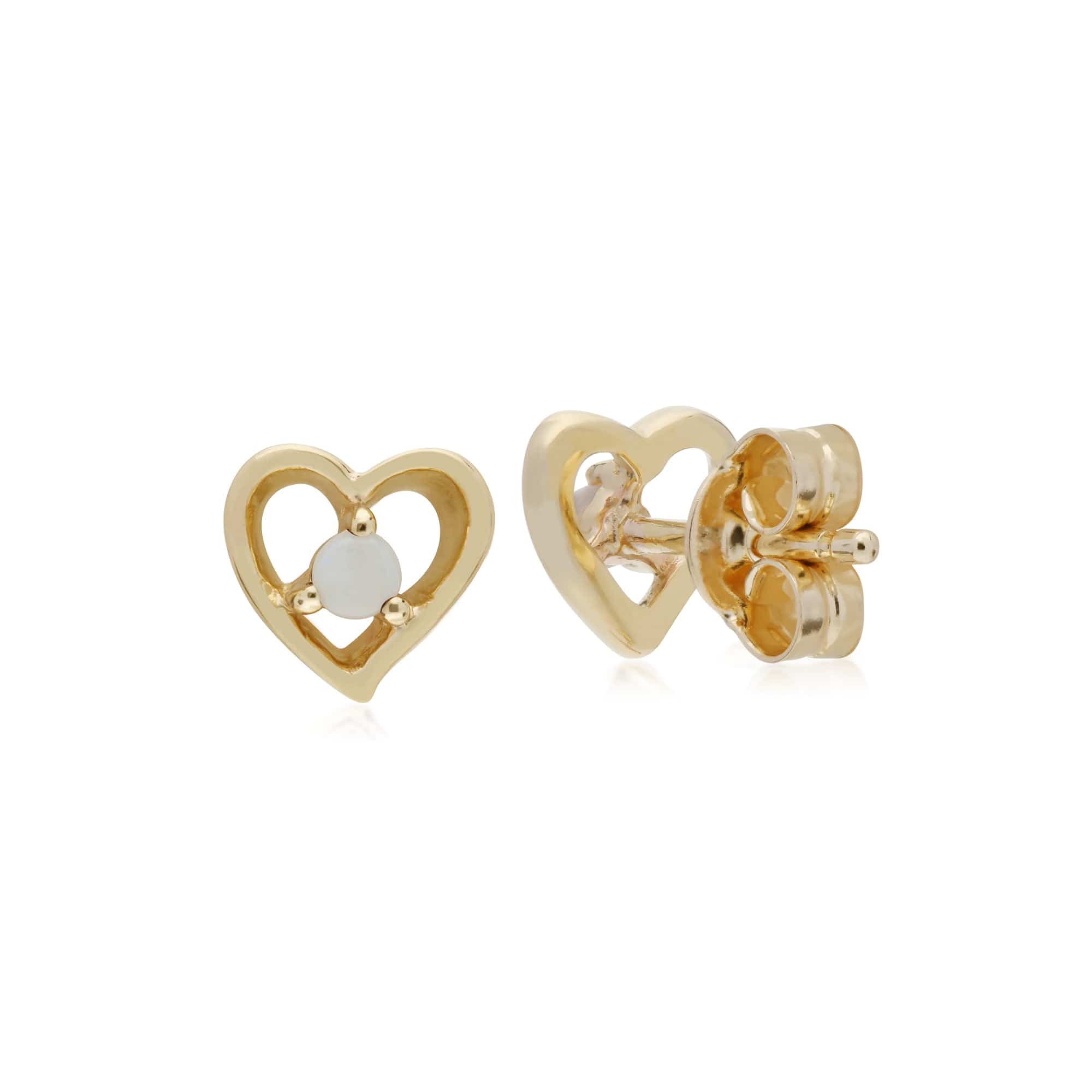 135E1564029 Gemondo 9ct Yellow Gold Opal Single Stone Heart Stud Earrings 2