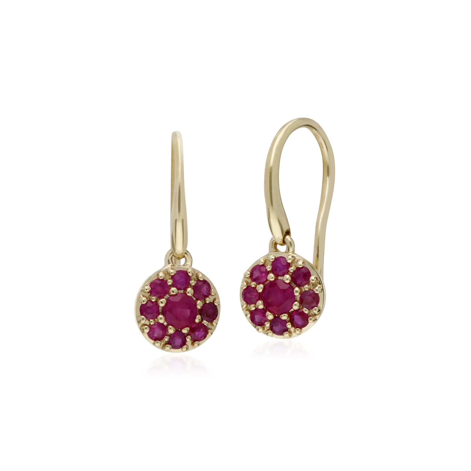 135E1573019-135P1910019 Classic Round Ruby Cluster Drop Earrings & Pendant Set in 9ct Yellow Gold 2