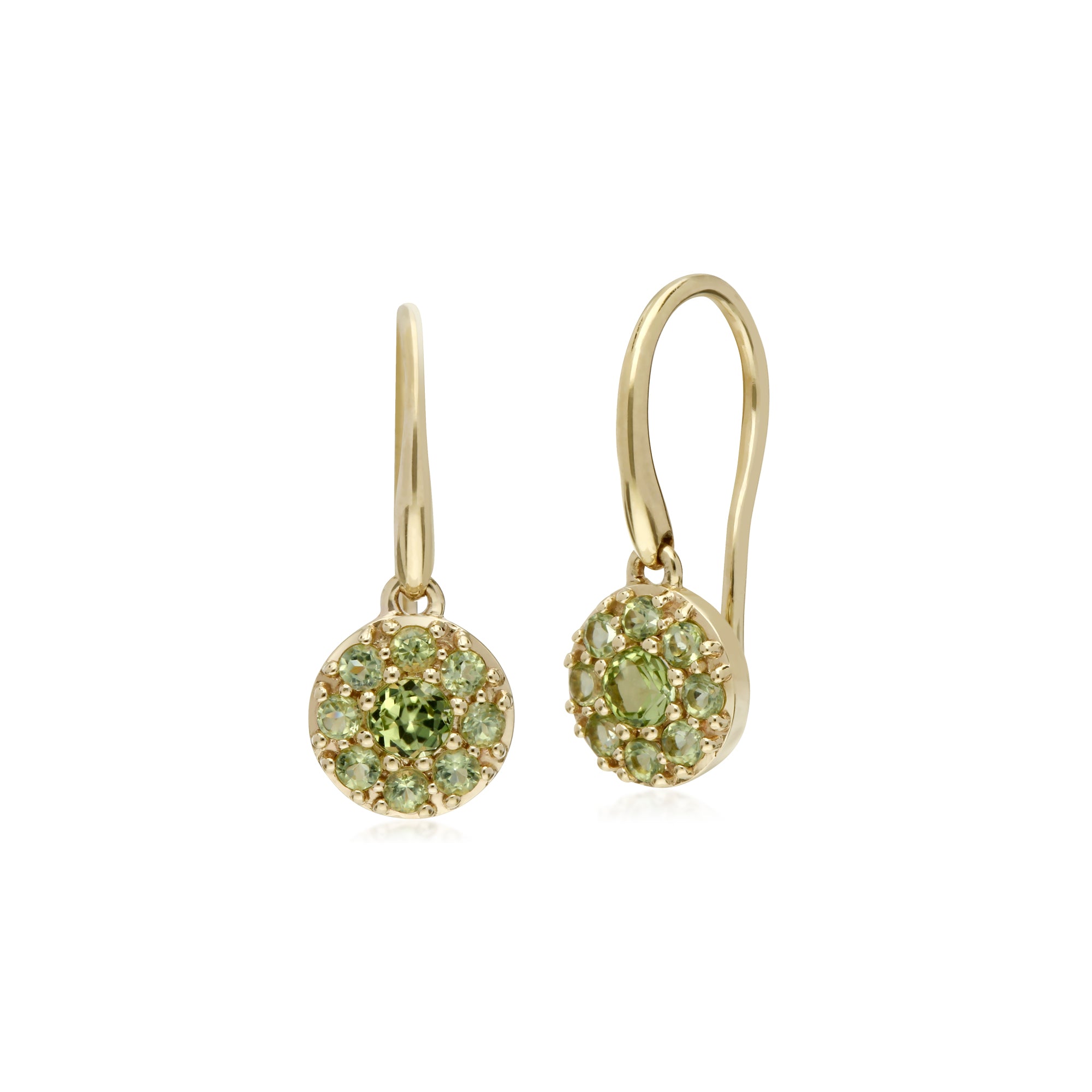 135E1573079 Cluster Round Peridot Circle Fish Hook Drop Earrings in 9ct Yellow Gold 1
