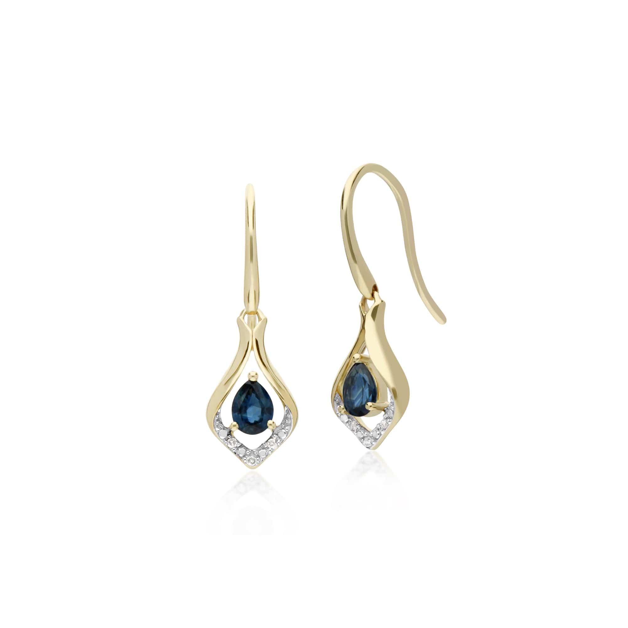 135E1577029-135P1915029 Classic Oval Sapphire & Diamond Leaf Drop Earrings & Pendant Set in 9ct Yellow Gold 2