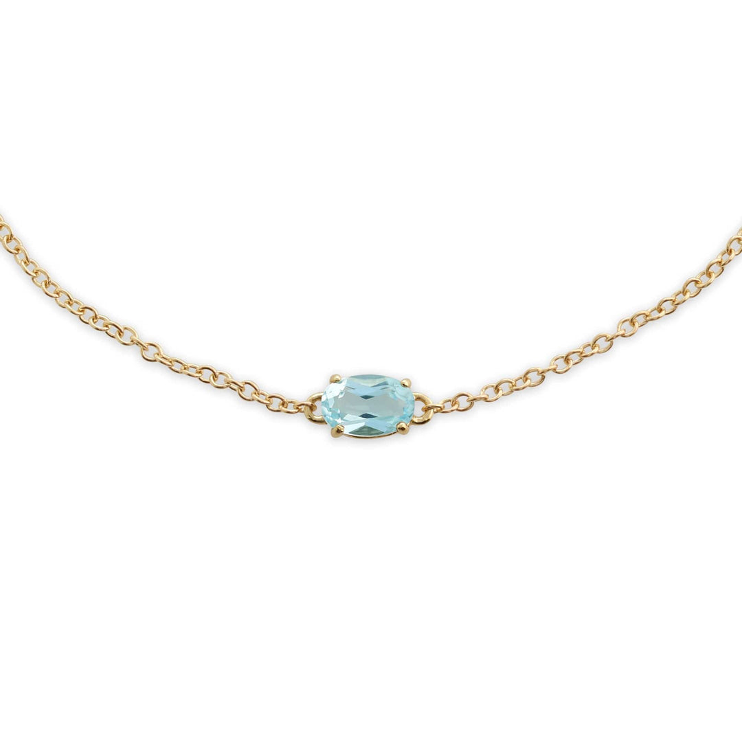 Classic Oval Blue Topaz Single Stone Bracelet in 9ct Yellow Gold - Gemondo