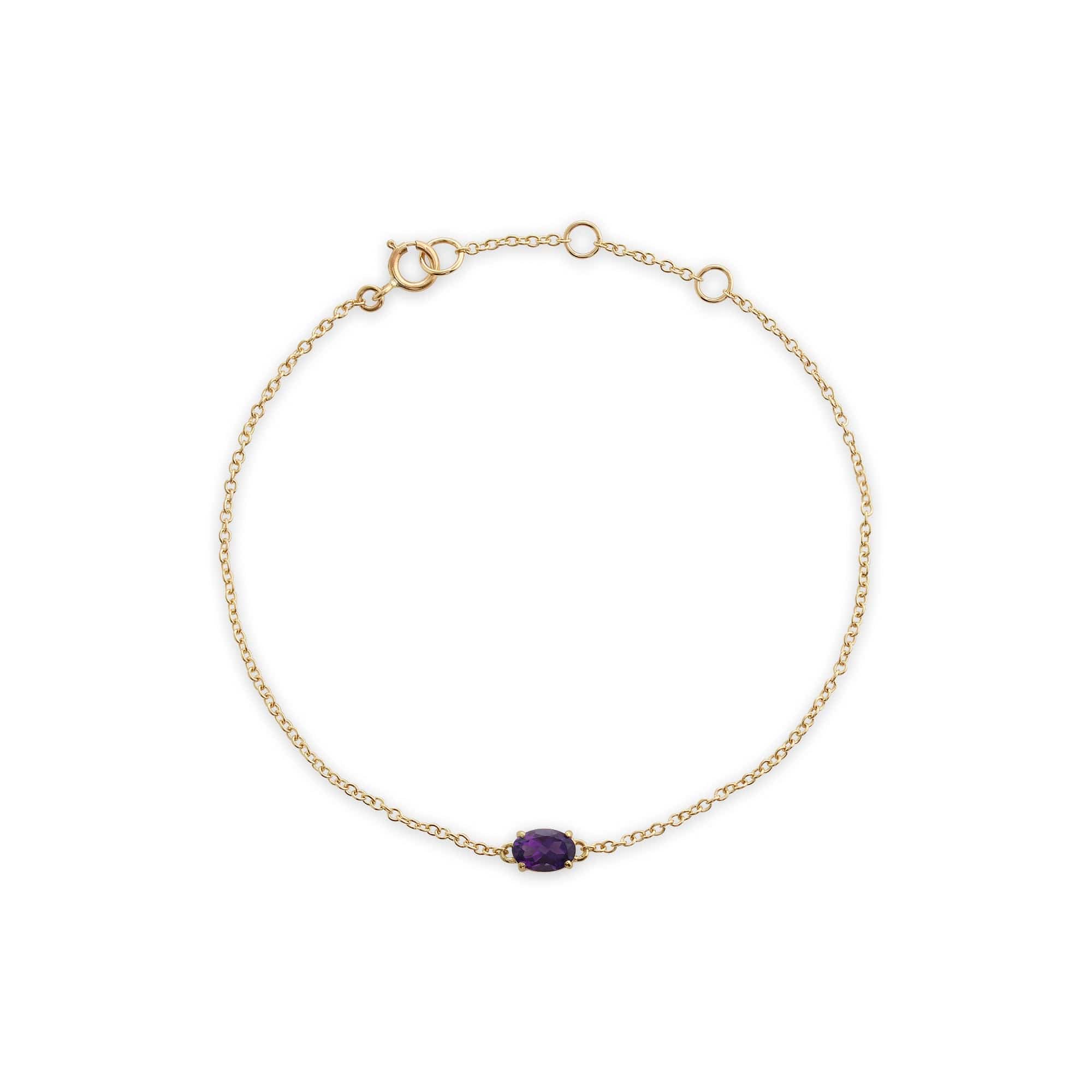 135L0220069 Classic Oval Amethyst Single Stone Bracelet in 9ct Yellow Gold 1