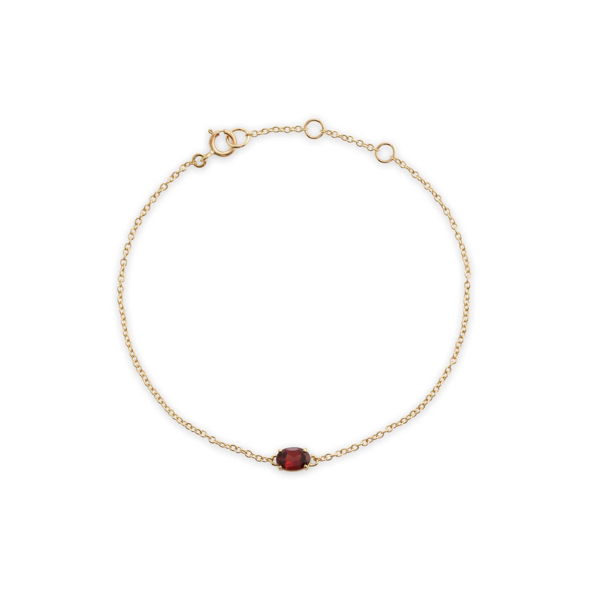 135L0220079 Classic Oval Garnet Single Stone Bracelet in 9ct Yellow Gold 1