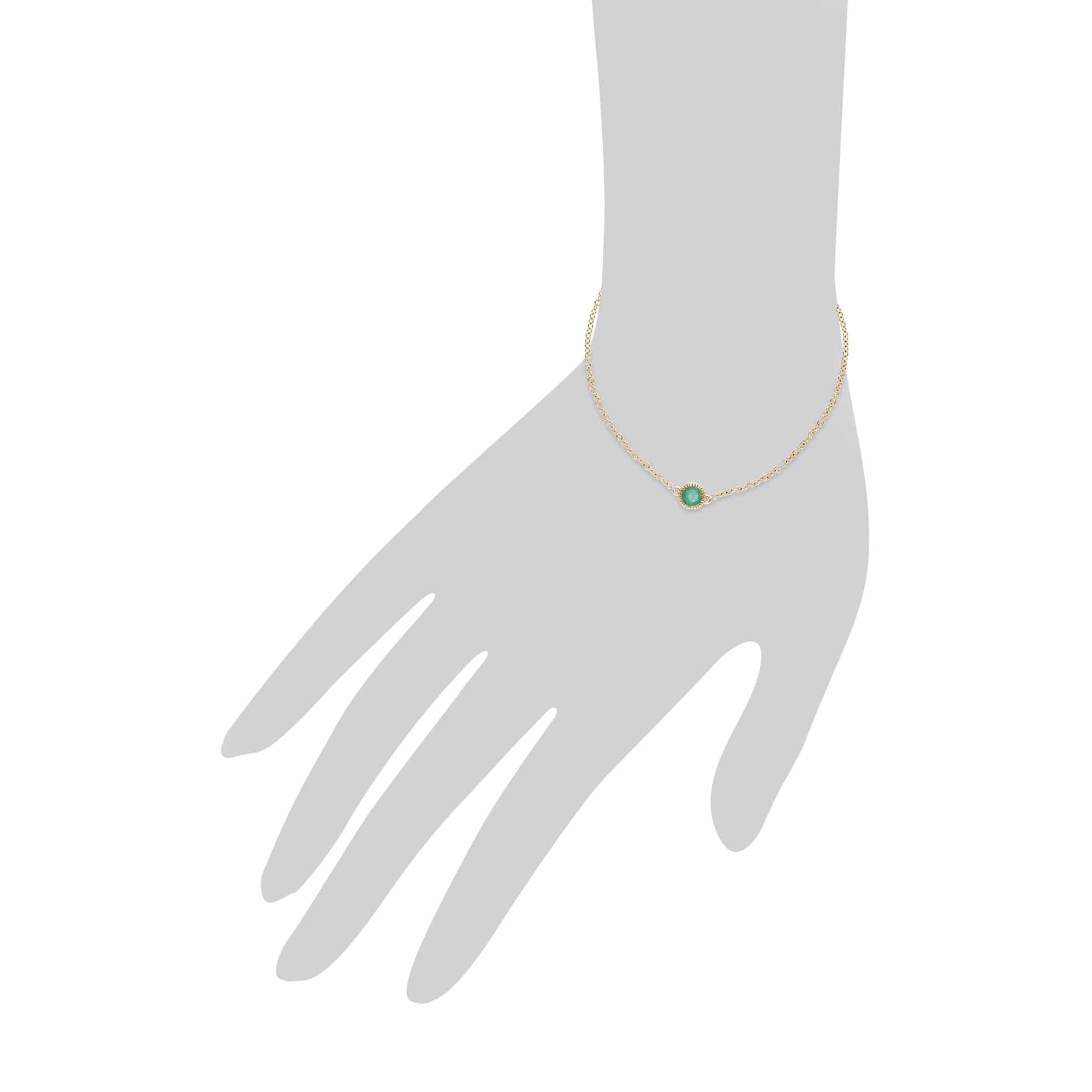 135L0288039 Classic Single Stone Round Emerald Milgrain Bracelet in 9ct Gold 3