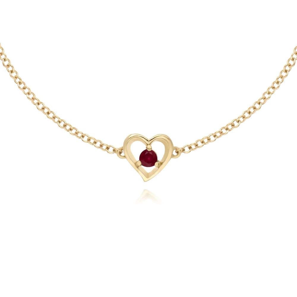 135L0290019 Classic Single Stone Round Ruby Love Heart Bracelet in 9ct Yellow Gold 2