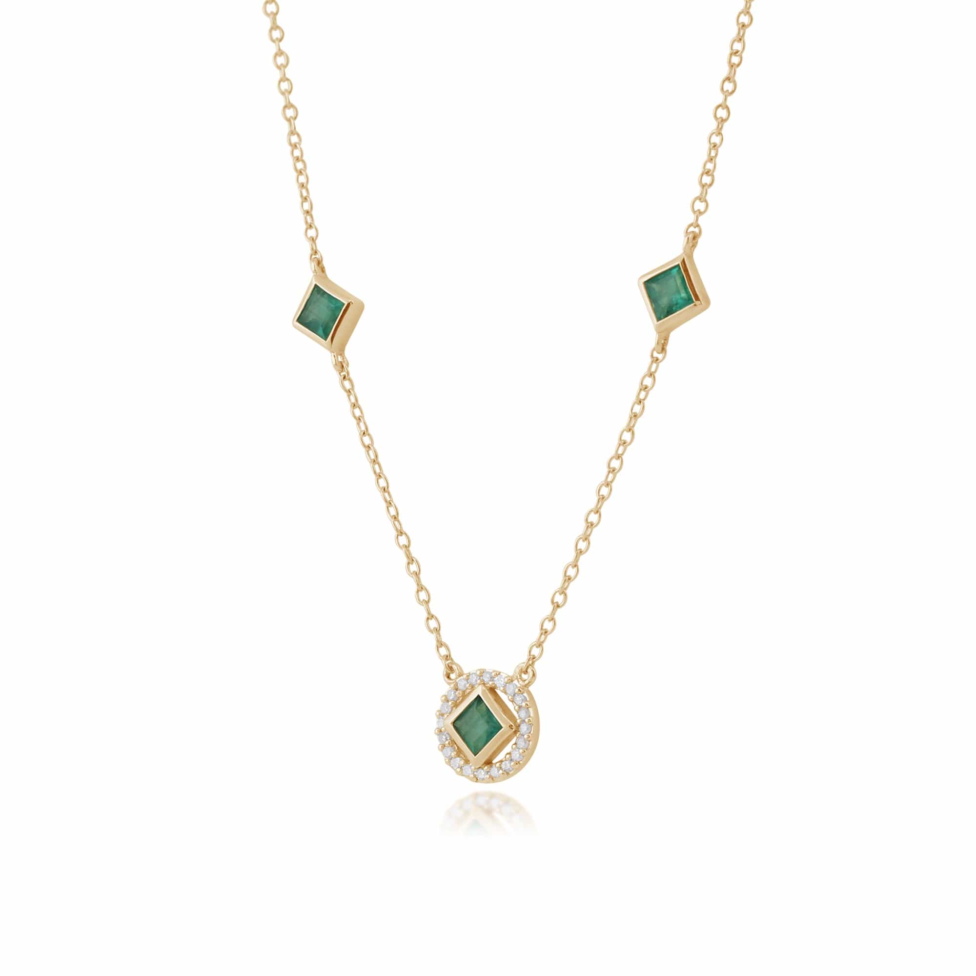 135N0278039 Classic Square Emerald & Diamond Halo Necklace in 9ct Yellow Gold 2