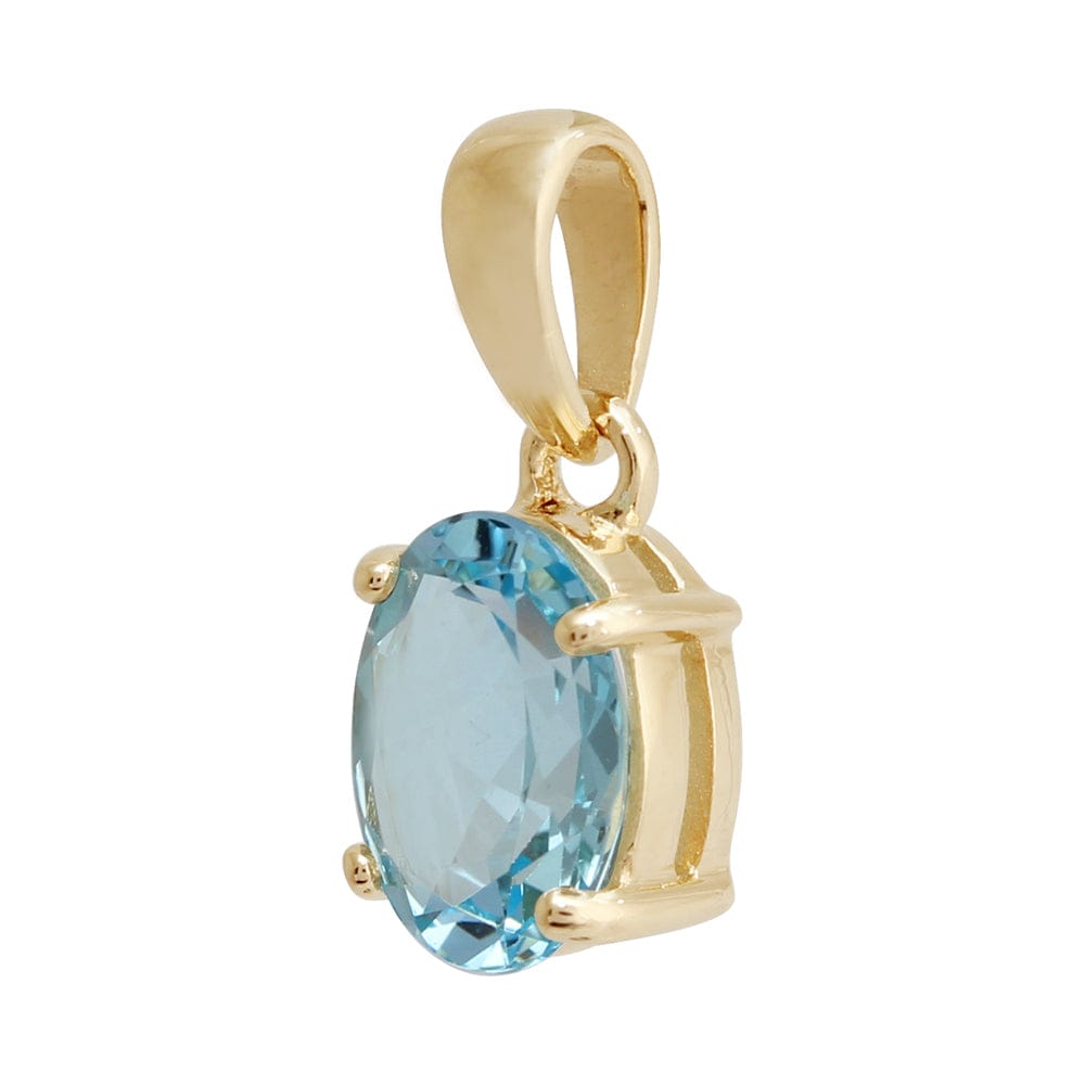 9032 Classic Oval Blue Topaz Pendant in 9ct Yellow Gold 2