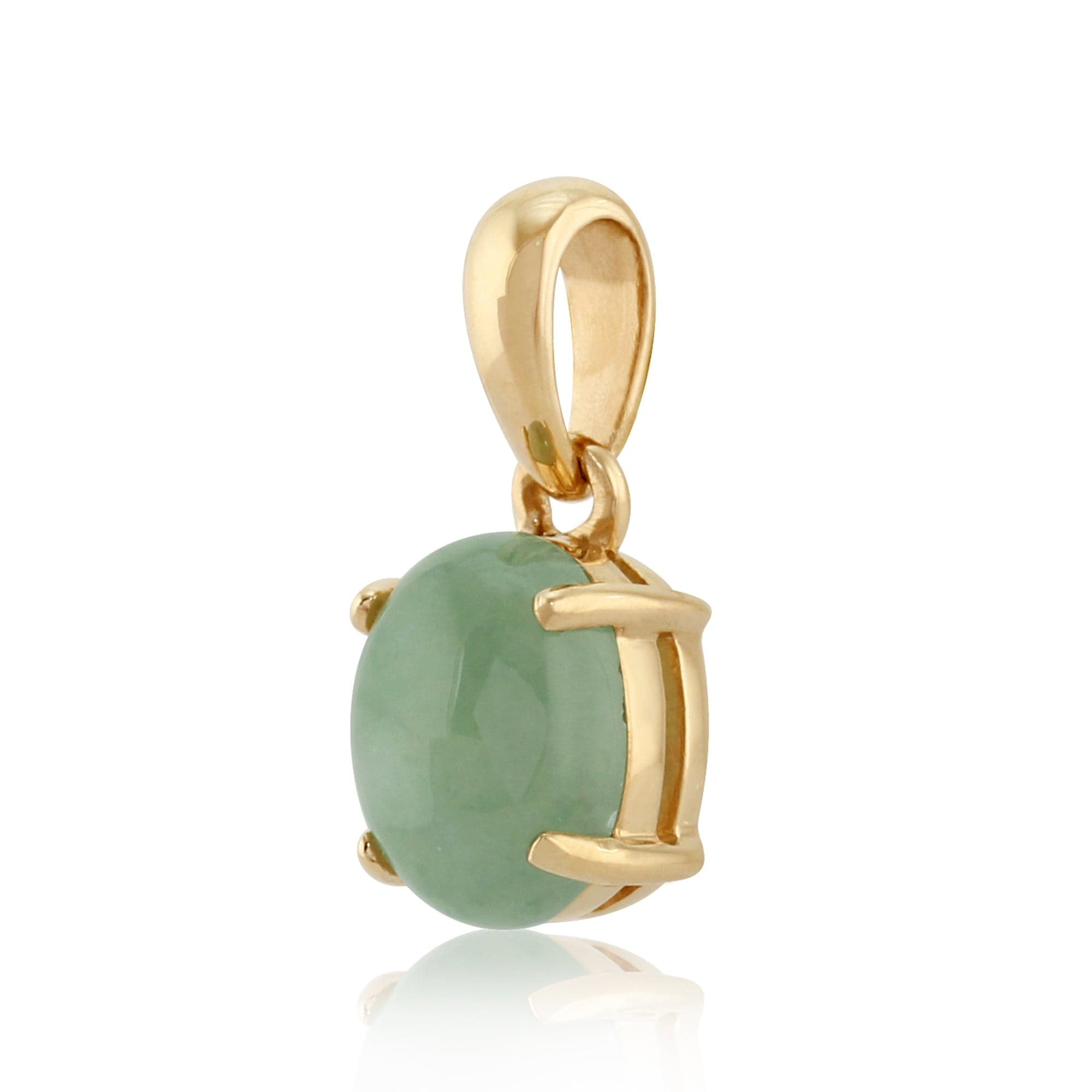 25356 Classic Oval Jade Cabochon Pendant in 9ct Yellow Gold 2