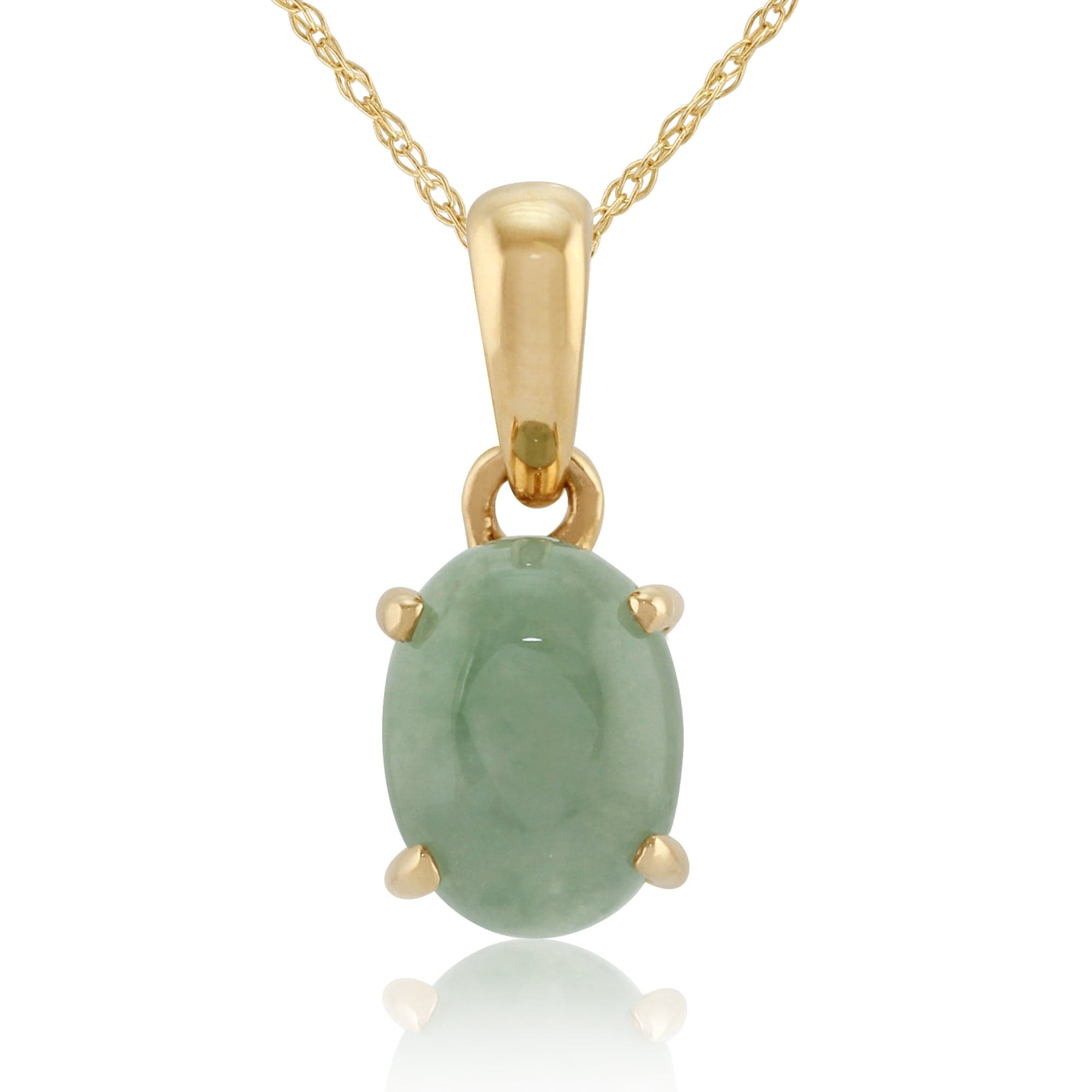 Classic Oval Jade Cabochon Pendant in 9ct Yellow Gold - Gemondo