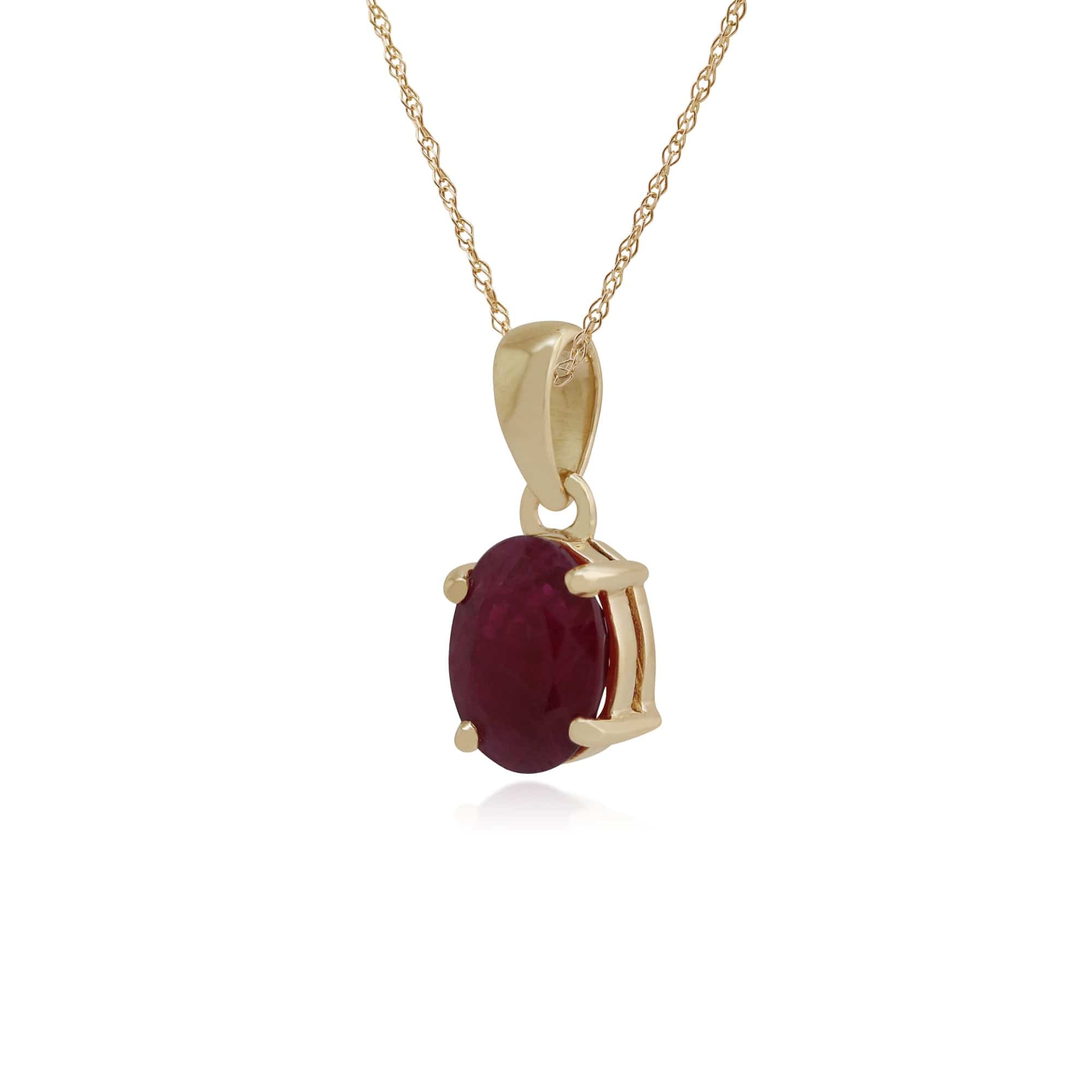 135P0025289 Classic Oval Ruby Claw Set Single Stone Pendant in 9ct Yellow Gold 2