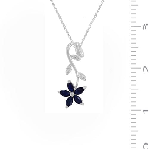 9290 Floral Marquise Sapphire & Diamond Drop Pendant in 9ct White Gold 3