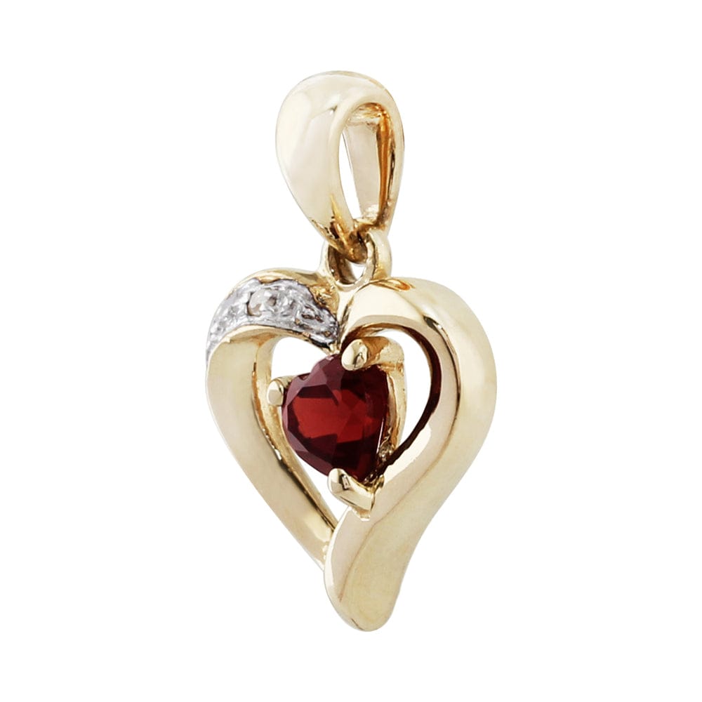 22659 Classic Heart Garnet & Diamond Pendant in 9ct Yellow Gold 2