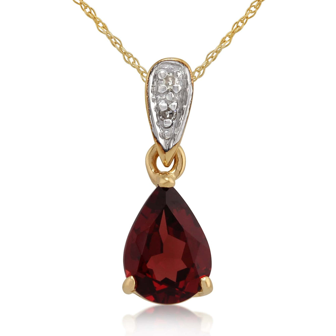 Classic Pear Garnet & Diamond Pendant in 9ct Yellow Gold - Gemondo