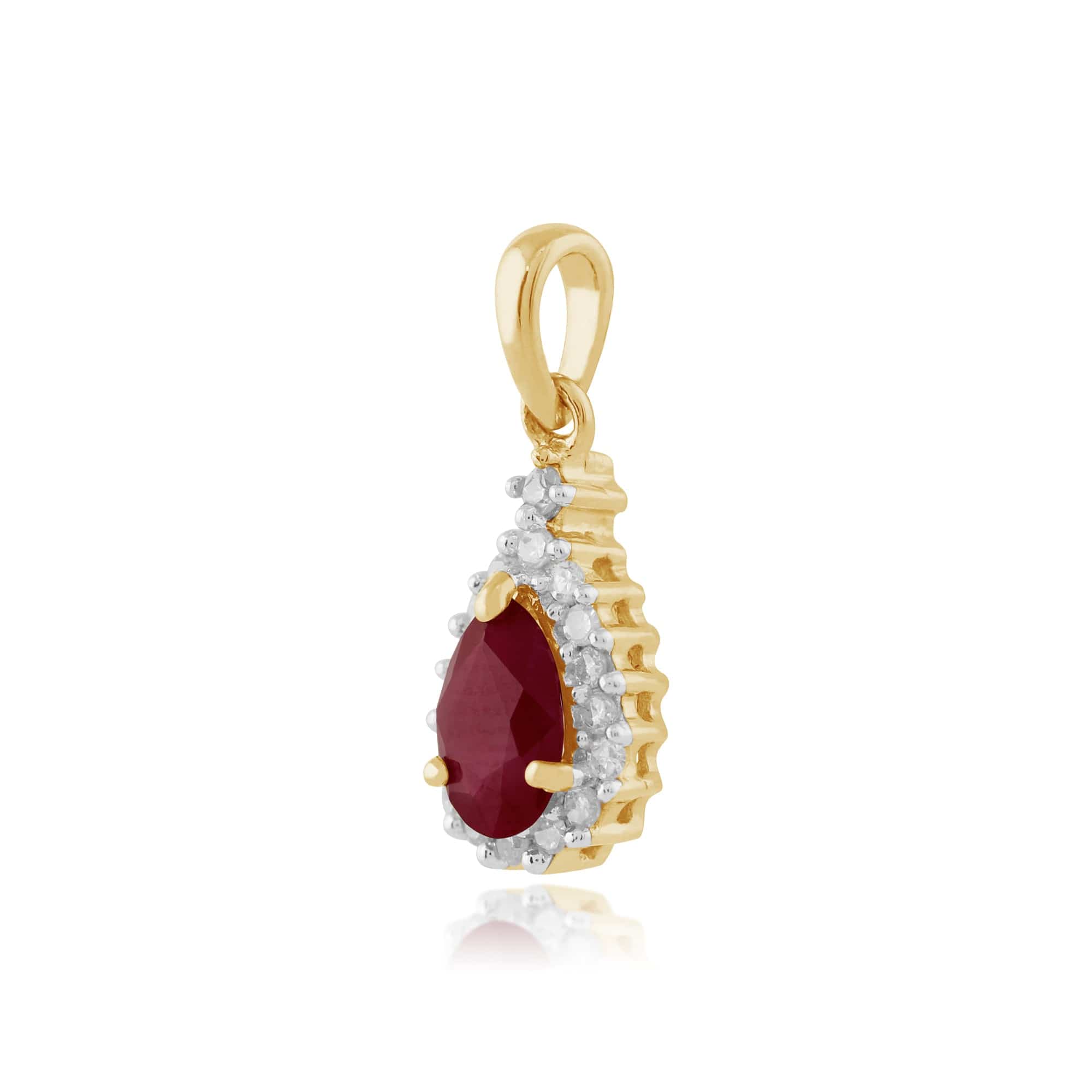 135P1404029 Classic Pear Ruby & Diamond Cluster Pendant in 9ct Yellow Gold 2
