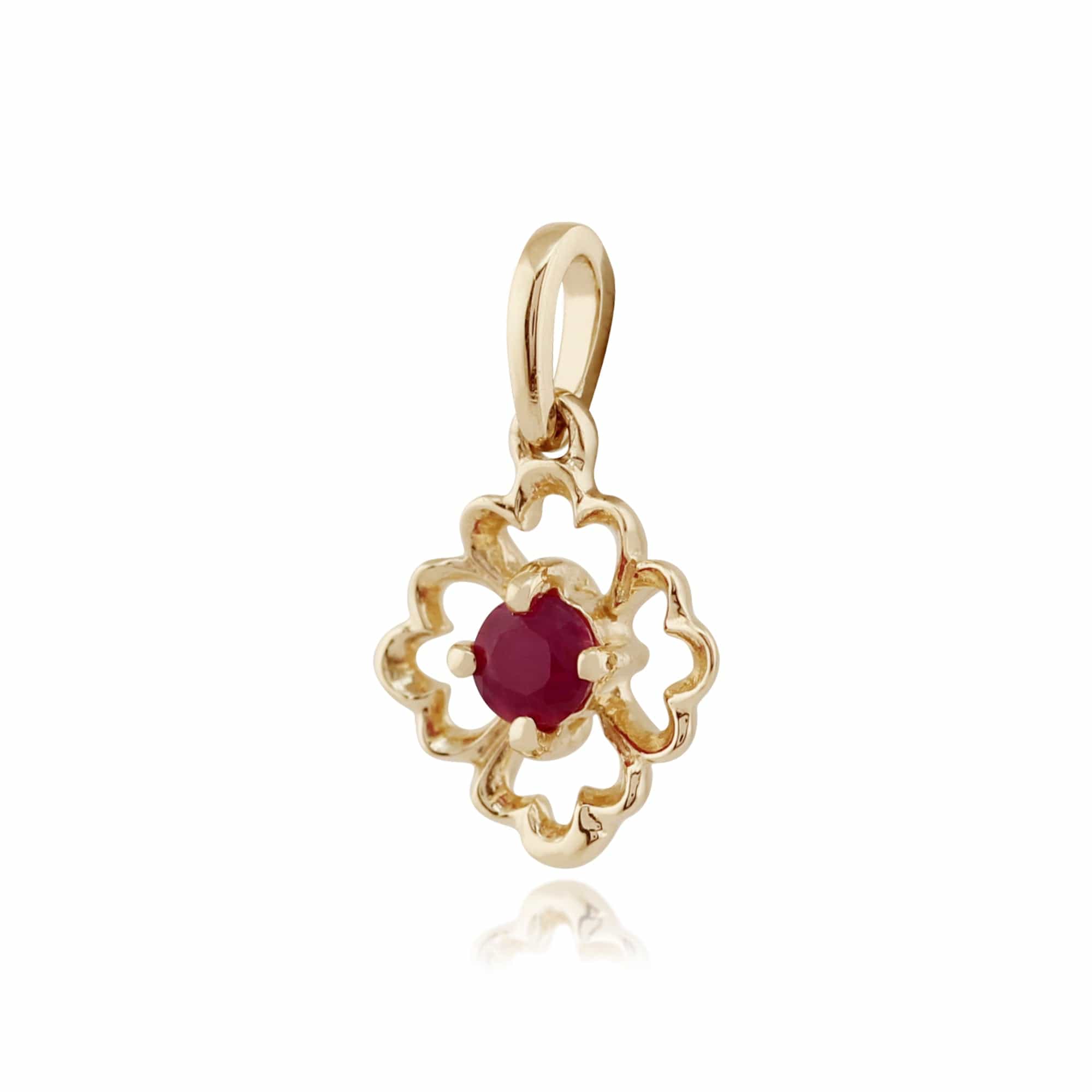 135P1558029 Floral Round Ruby Pendant in 9ct Yellow Gold 2