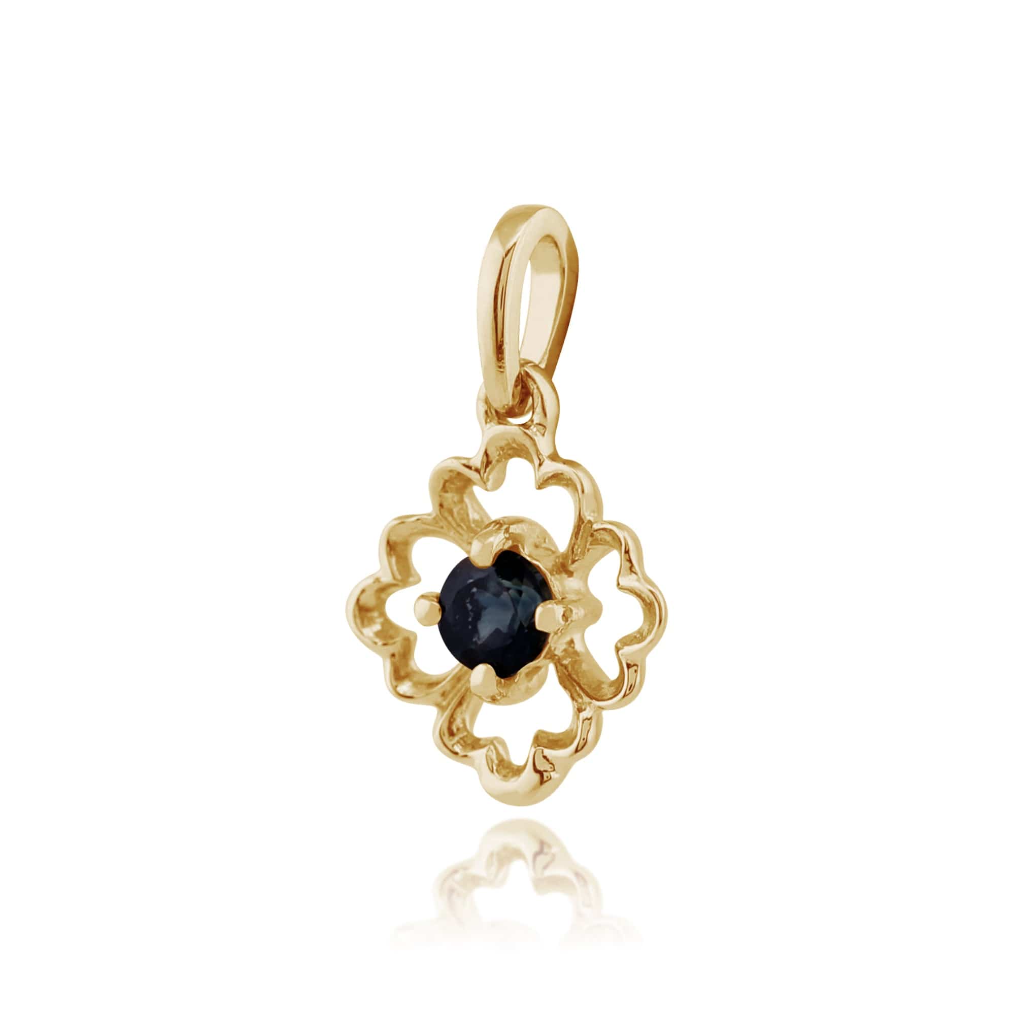 135P1558039 Floral Round Sapphire Pendant in 9ct Yellow Gold 2