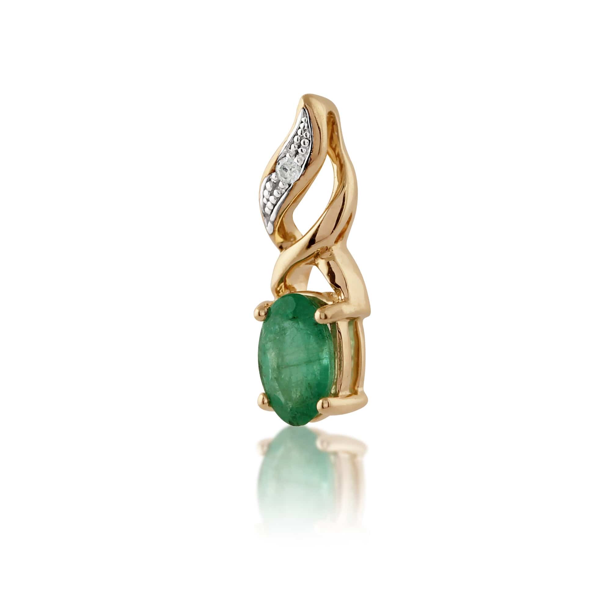 135P1573019 Classic Oval Emerald & Diamond Twist Pendant in 9ct Yellow Gold 2