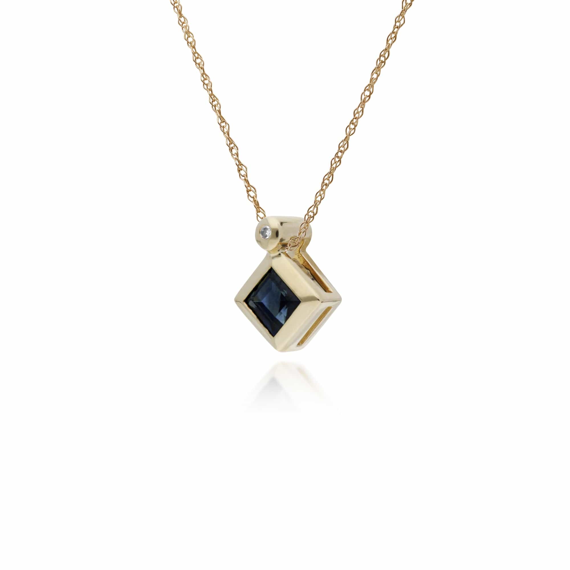 135P1584039 Geometric Square Sapphire & Diamond Pendant in 9ct Yellow Gold 2