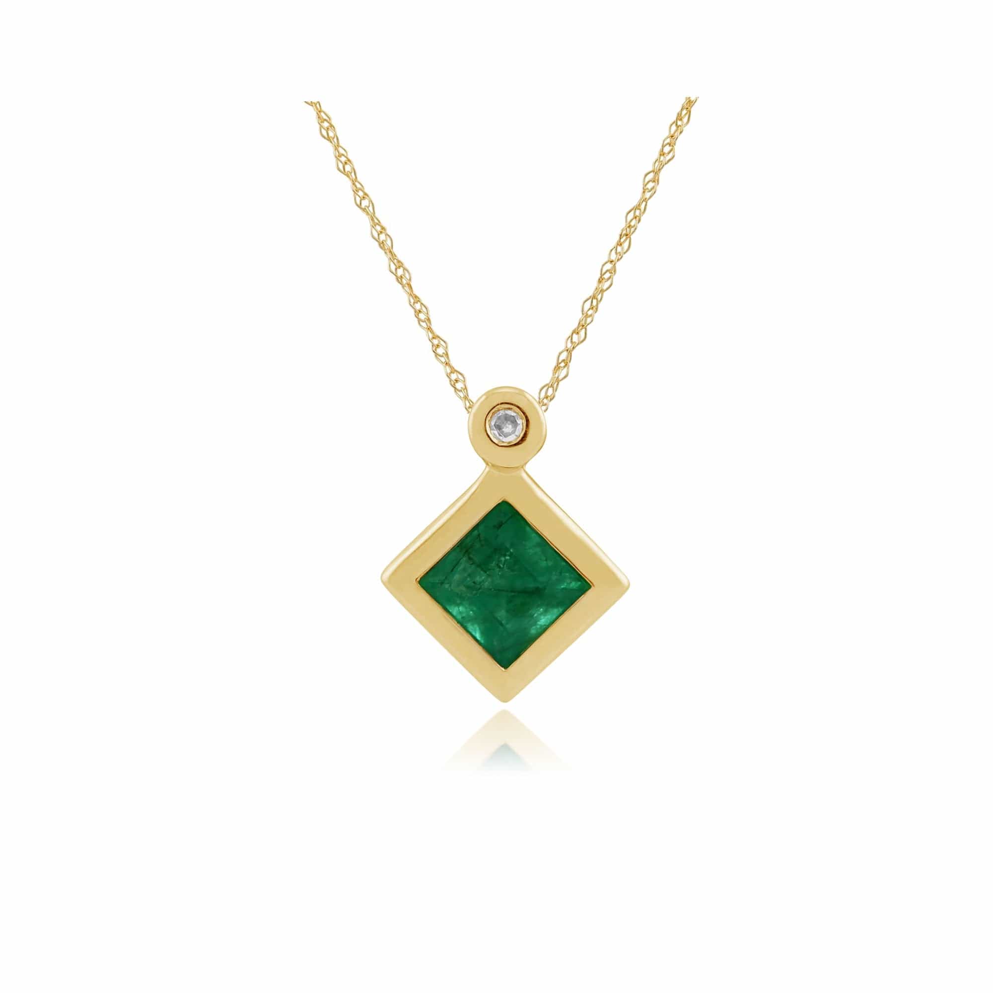135P1584019 Classic Square Emerald & Diamond Pendant in 9ct Yellow Gold 1