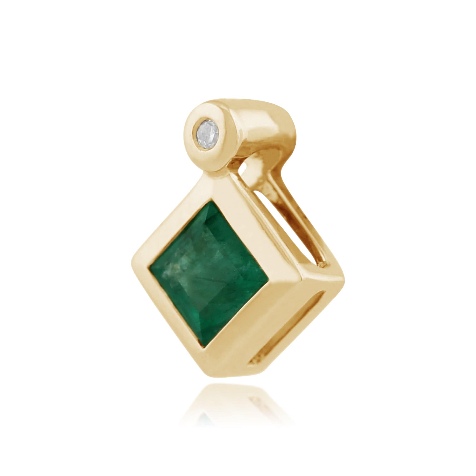 135P1584019 Classic Square Emerald & Diamond Pendant in 9ct Yellow Gold 2