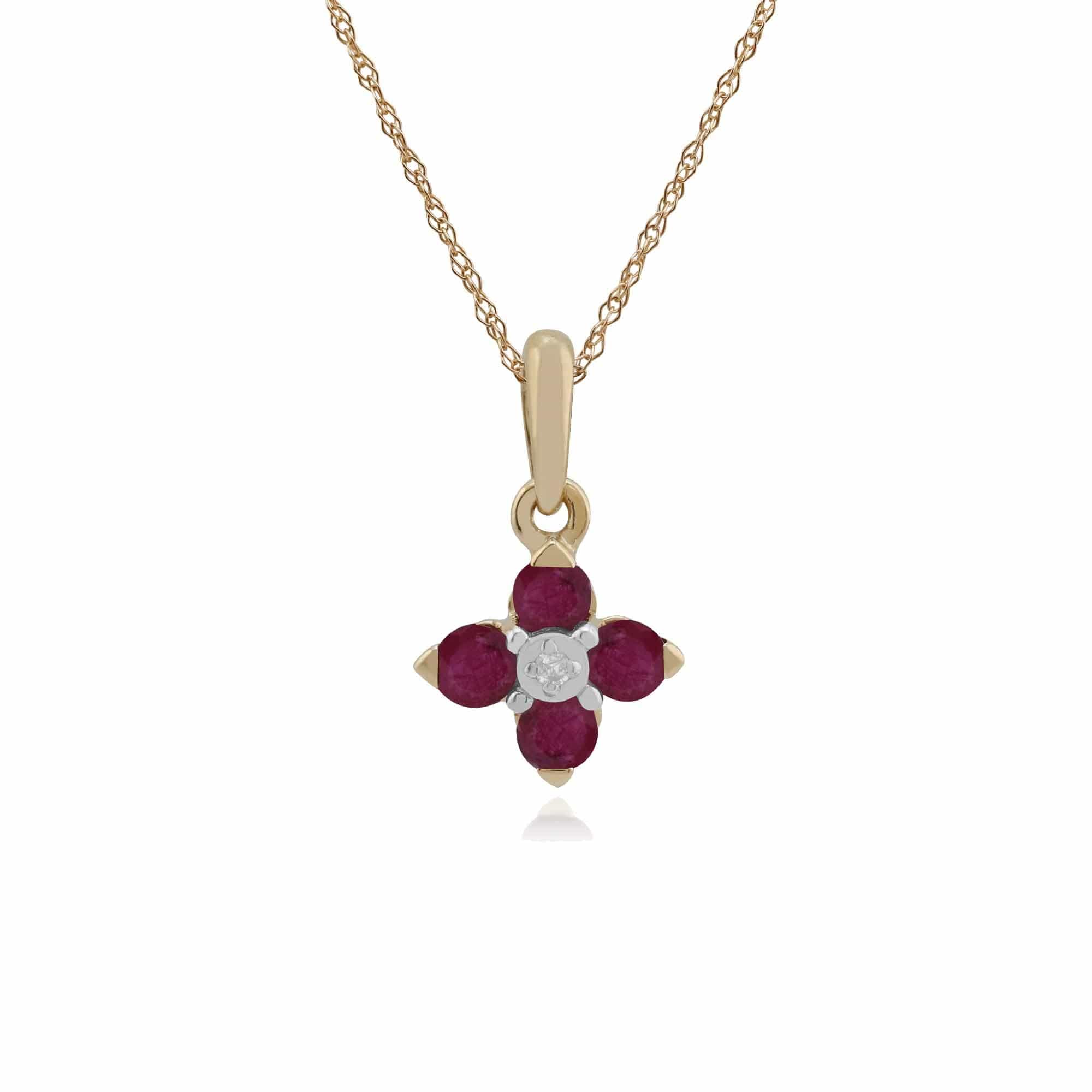 135P1612019 Gemondo Women 9ct Yellow Gold Ruby and Diamond Floral Cluster 45cm Necklace 1