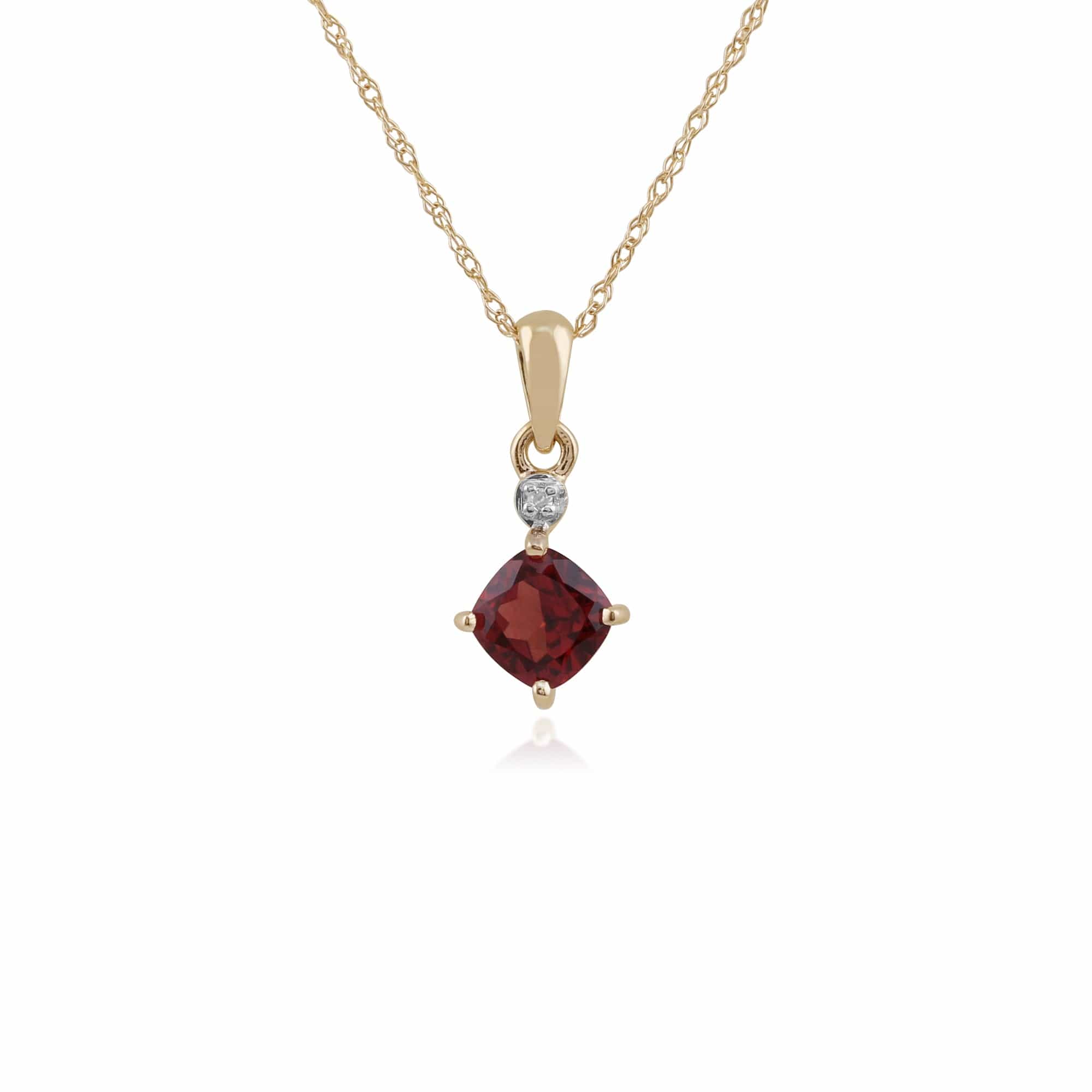 Classic Square Garnet & Diamond Pendant in 9ct Yellow Gold - Gemondo