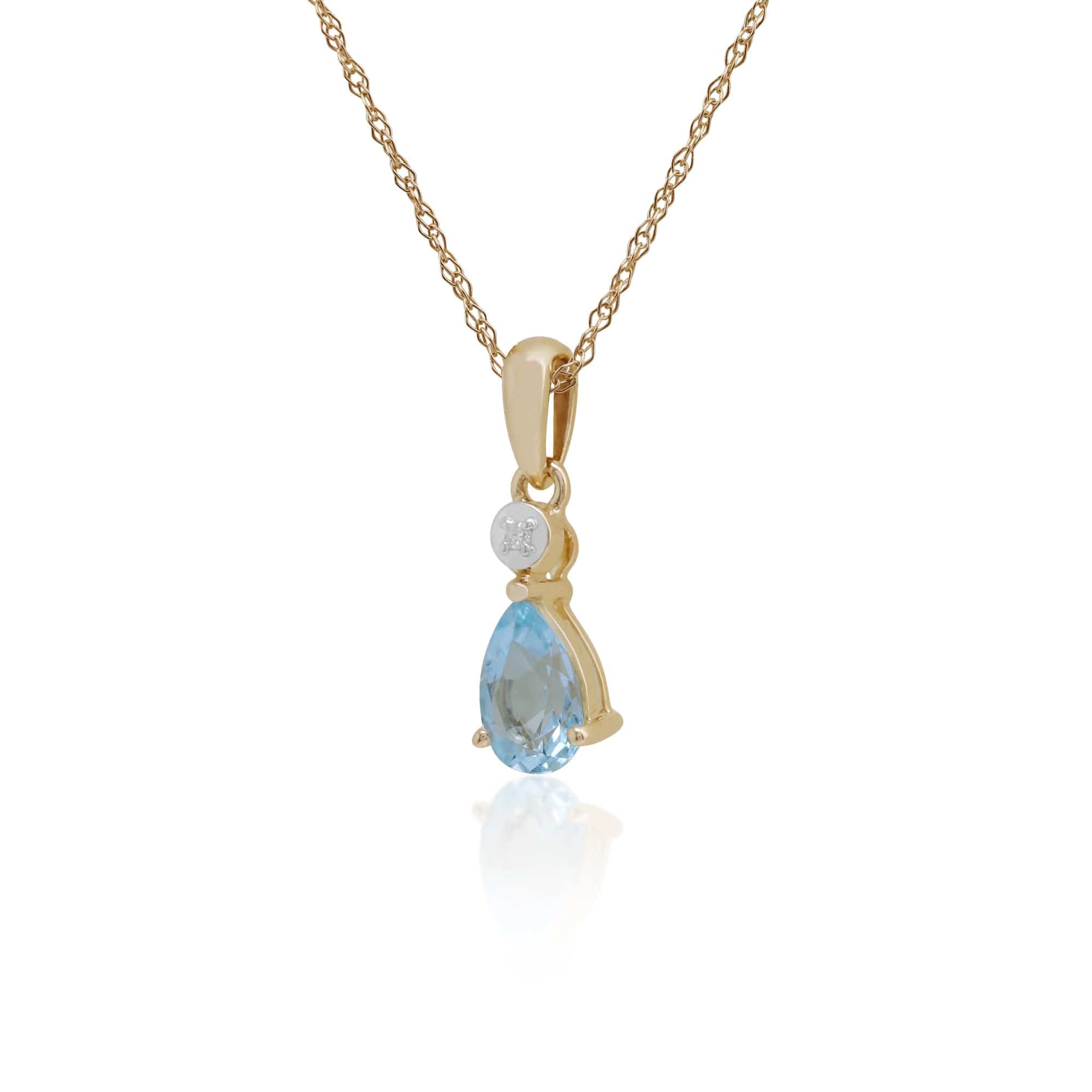 135P1643019 Classic Pear Blue Topaz & Diamond Pendant in 9ct Yellow Gold 2